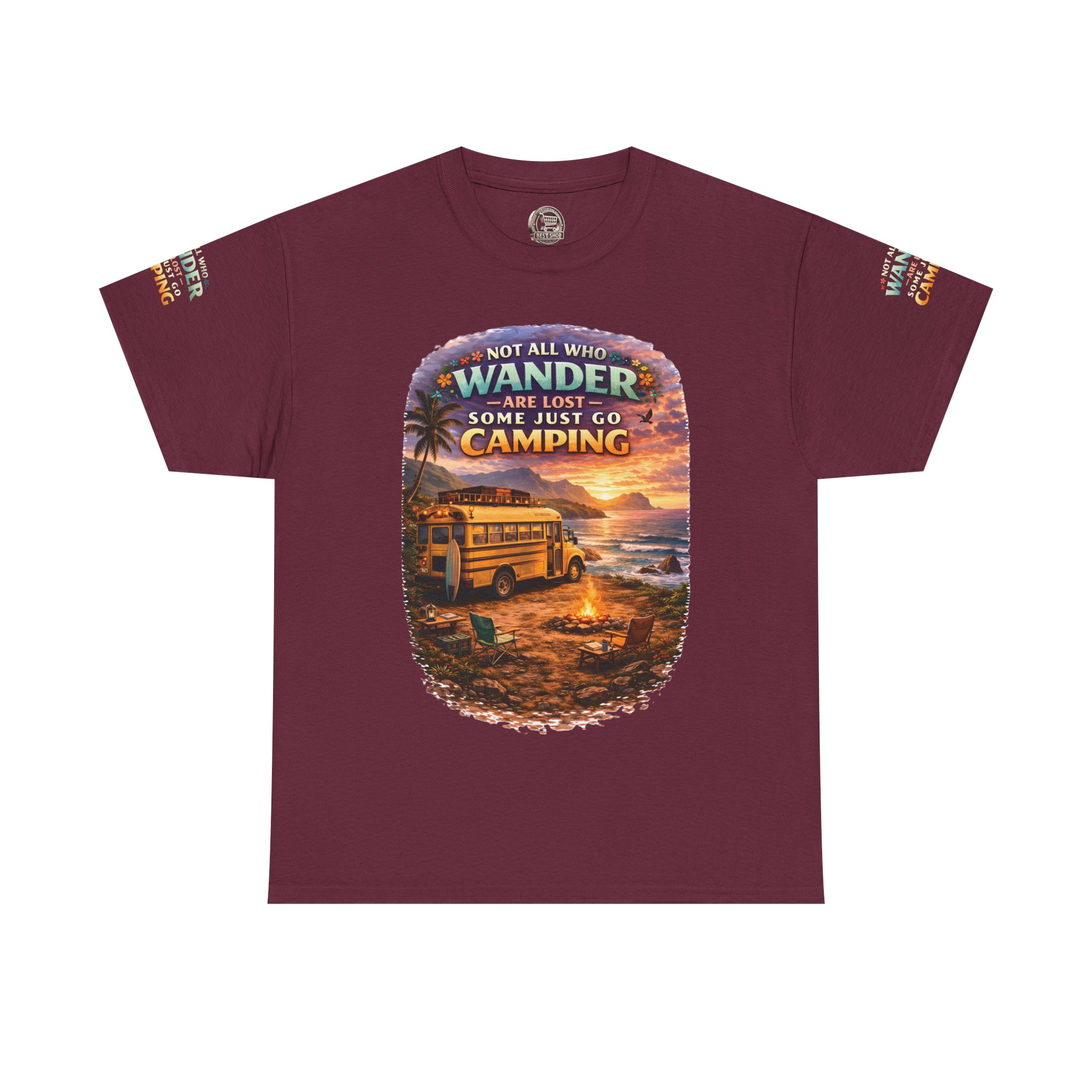 Unisex Heavy Cotton Tee — "Not All Who Wander Are Lost" Design Scenic-Line
