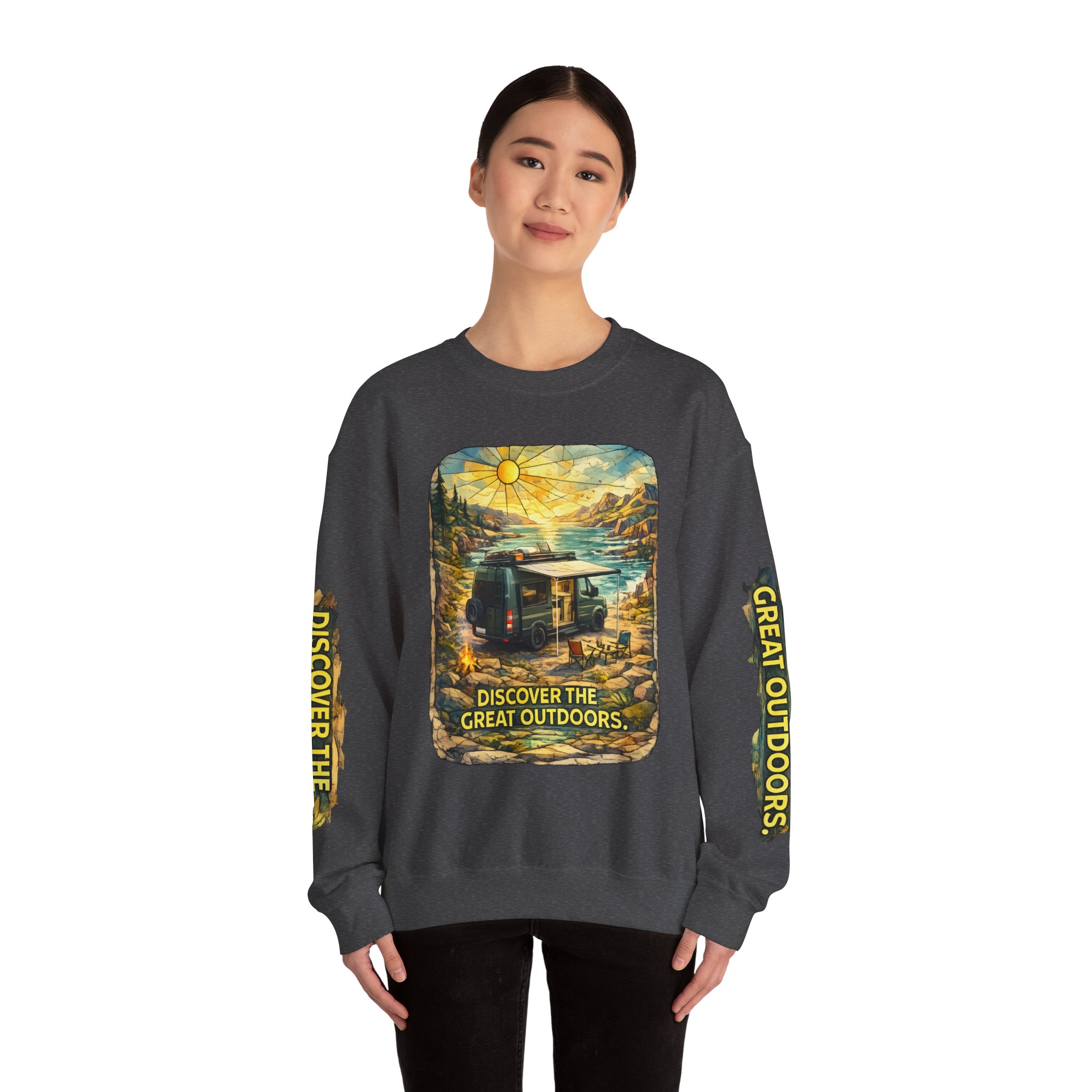 Unisex Heavy Blend™ Crewneck Sweatshirt — "Discover The Great Outdoors" Design Cubic-Line