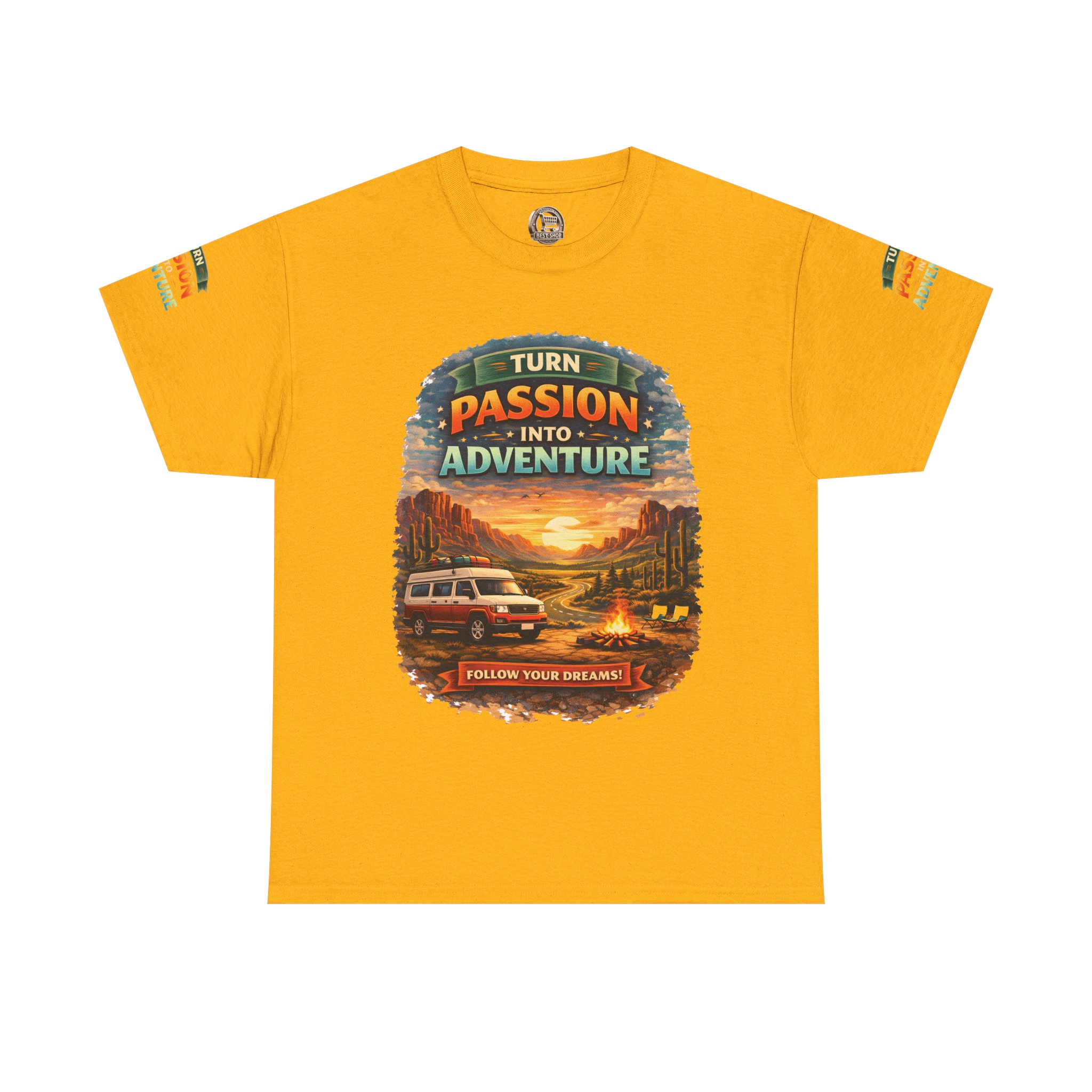 Unisex Heavy Cotton Tee — "Turn Passion Into Adventure" Design Scenic-Line