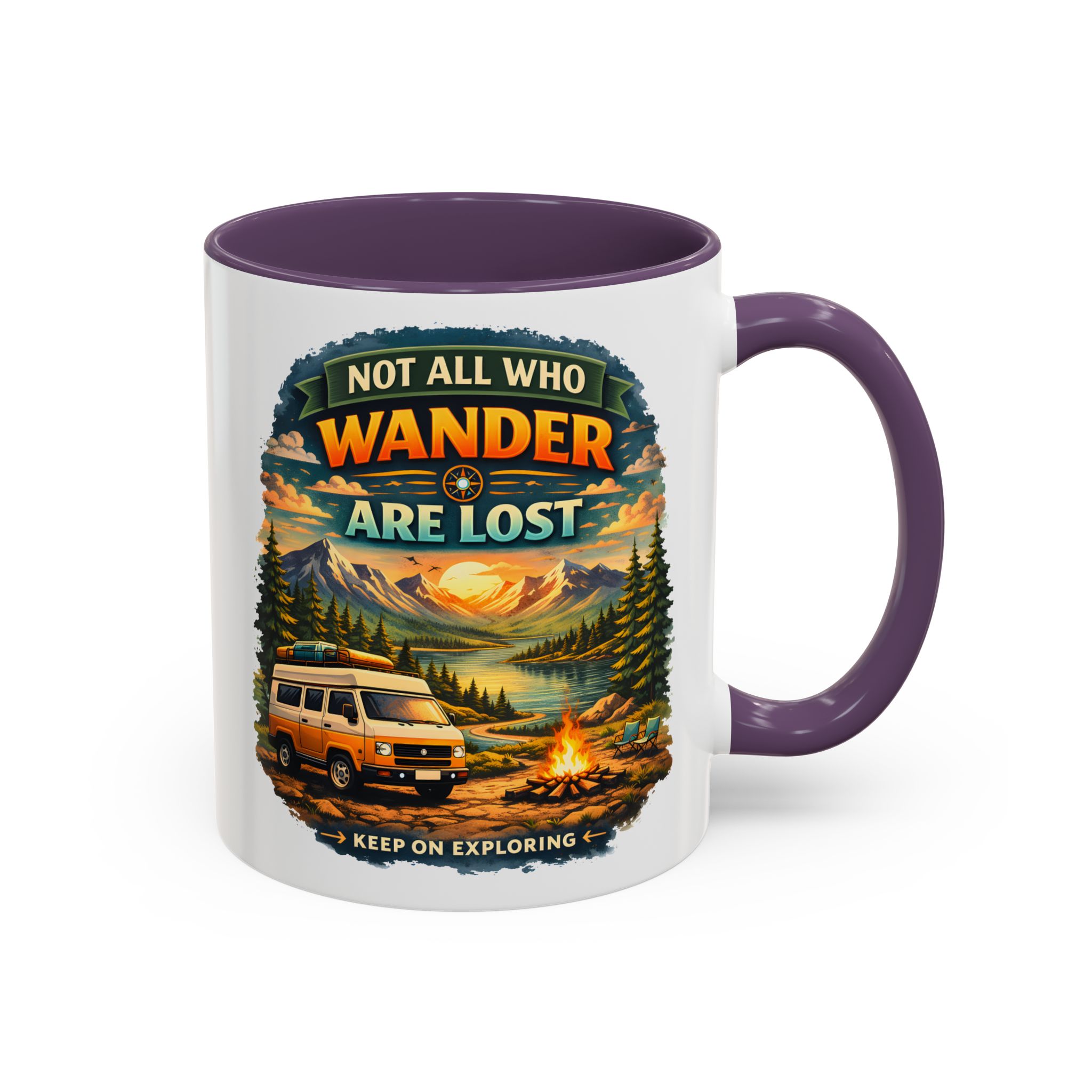 Accent Coffee Mug (11, 15oz) — "Not All Who Wander Are Lost" Design Scenic-Line