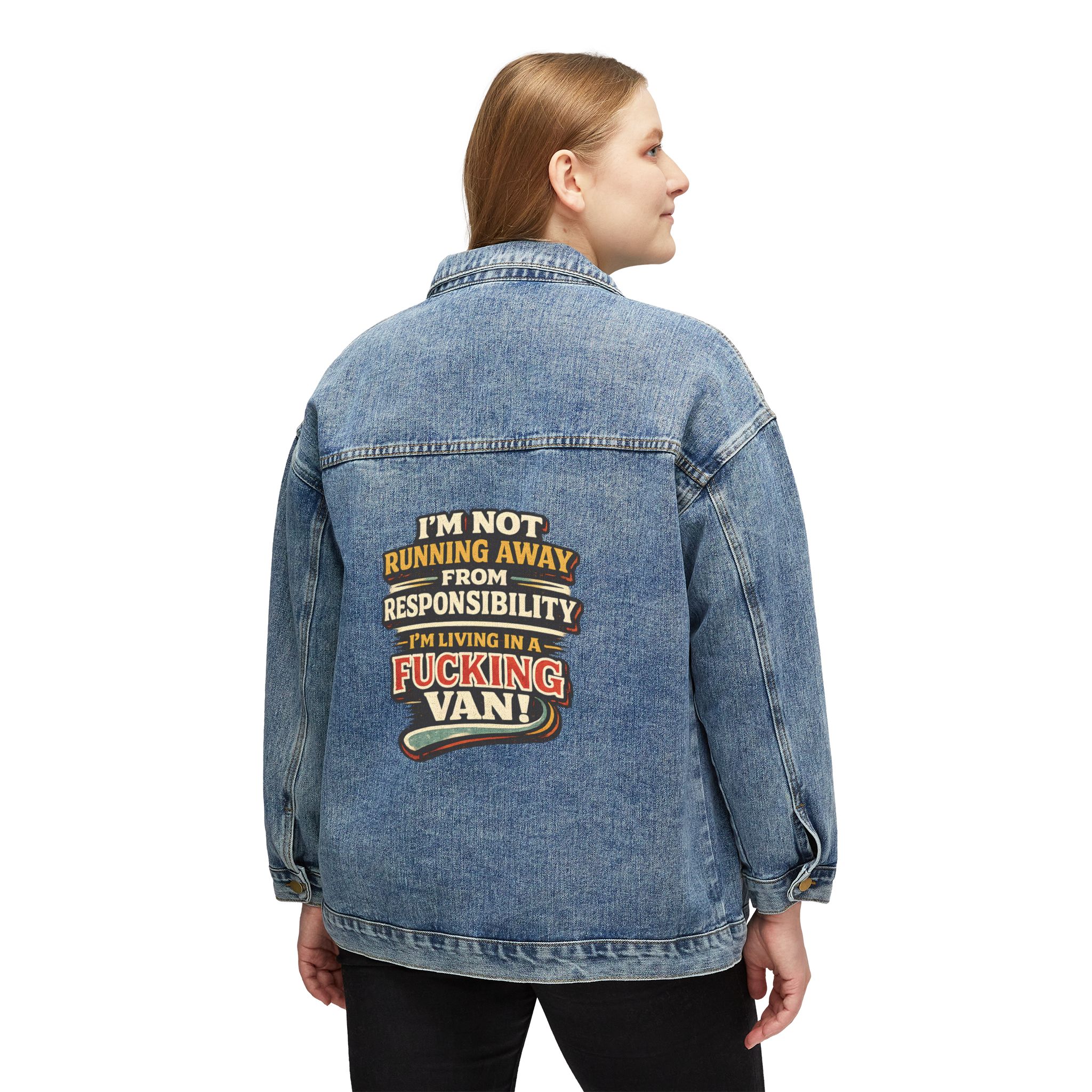 Women's Denim Jacket — "I`m Not running Away" Design F**K-Line