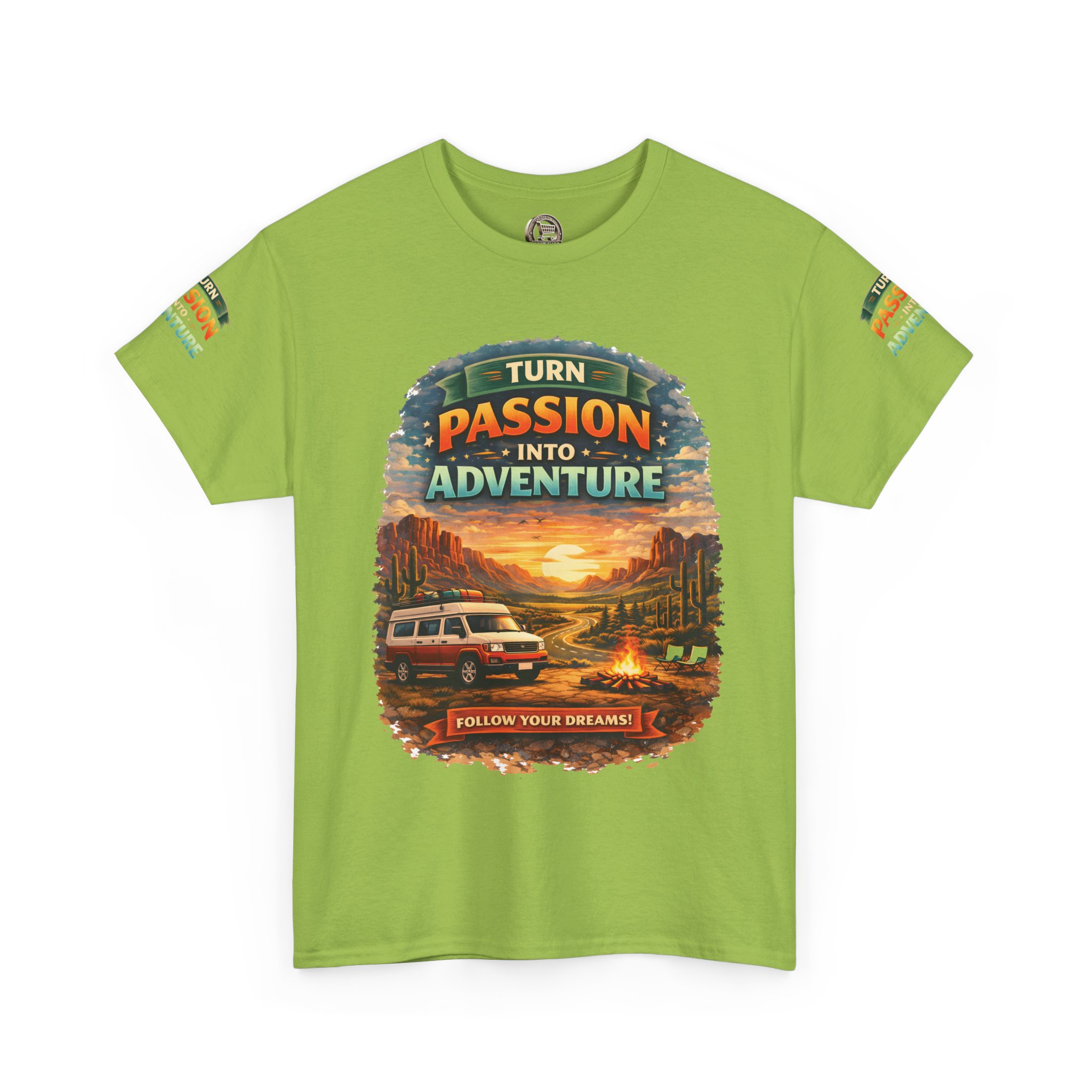 Unisex Heavy Cotton Tee — "Turn Passion Into Adventure" Design Scenic-Line