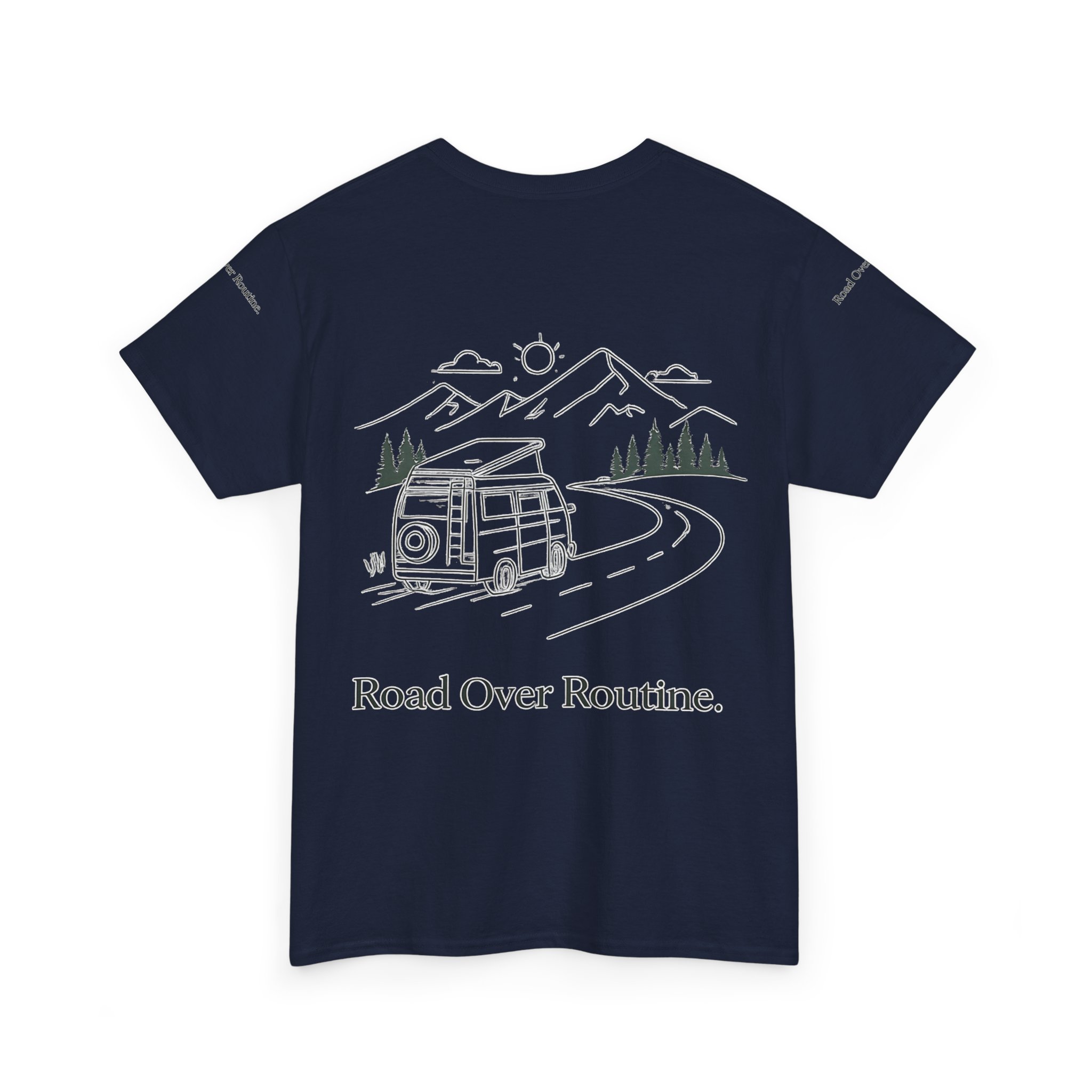 Unisex Heavy Cotton Tee — "Road Over Routine" Design Minimal-Line