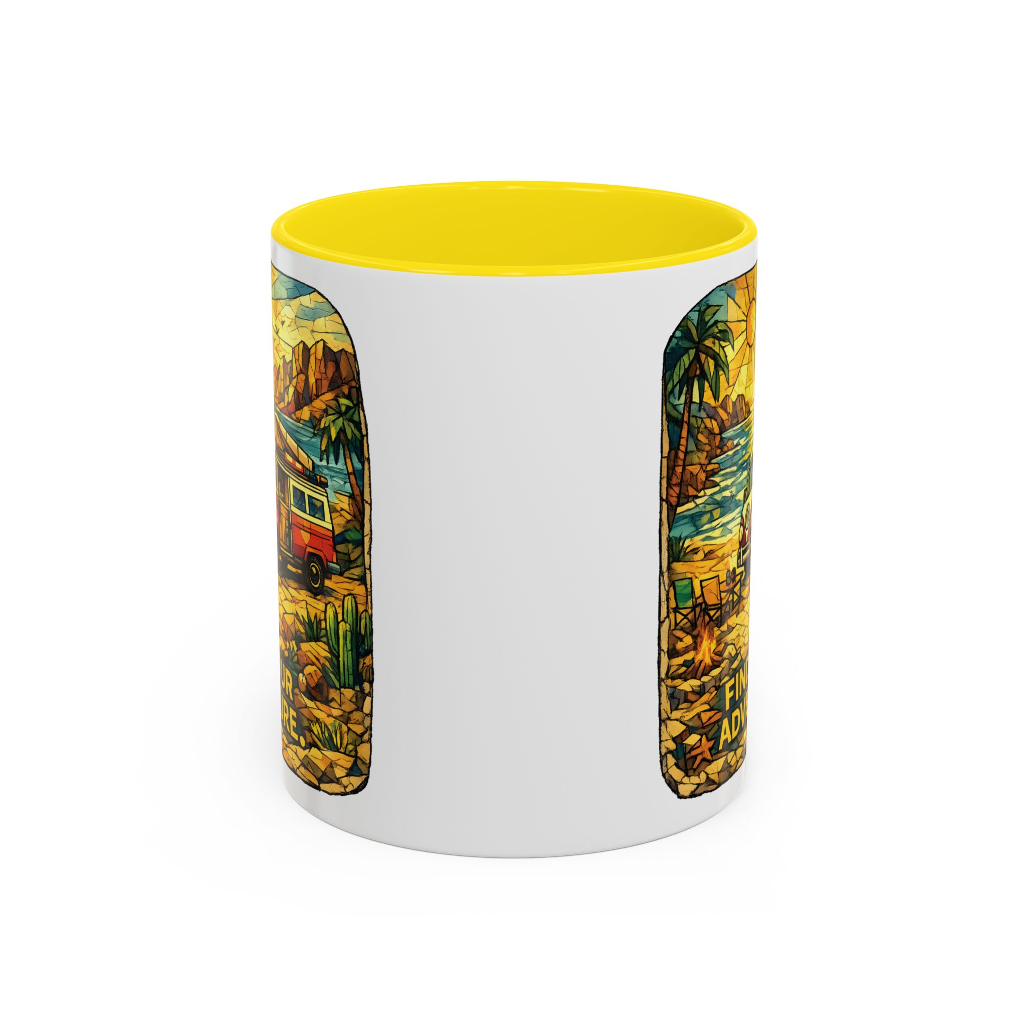 Accent Coffee Mug (11, 15oz) — ""Find Your Adventure"" Design Cubic-Line