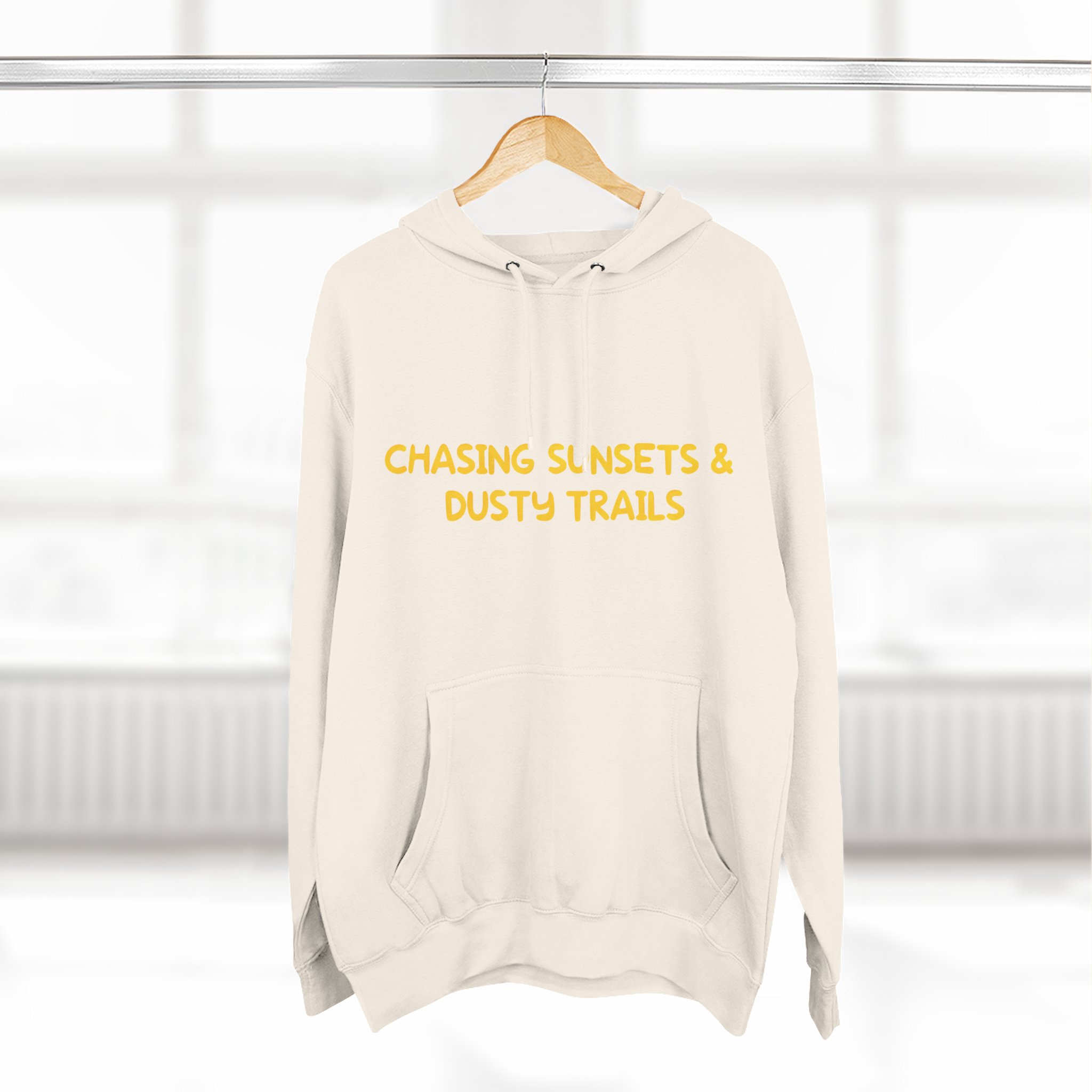 Three-Panel Fleece Hoodie - "Chasing Sunsets And Dusty Trails" Design Sitcom-Line