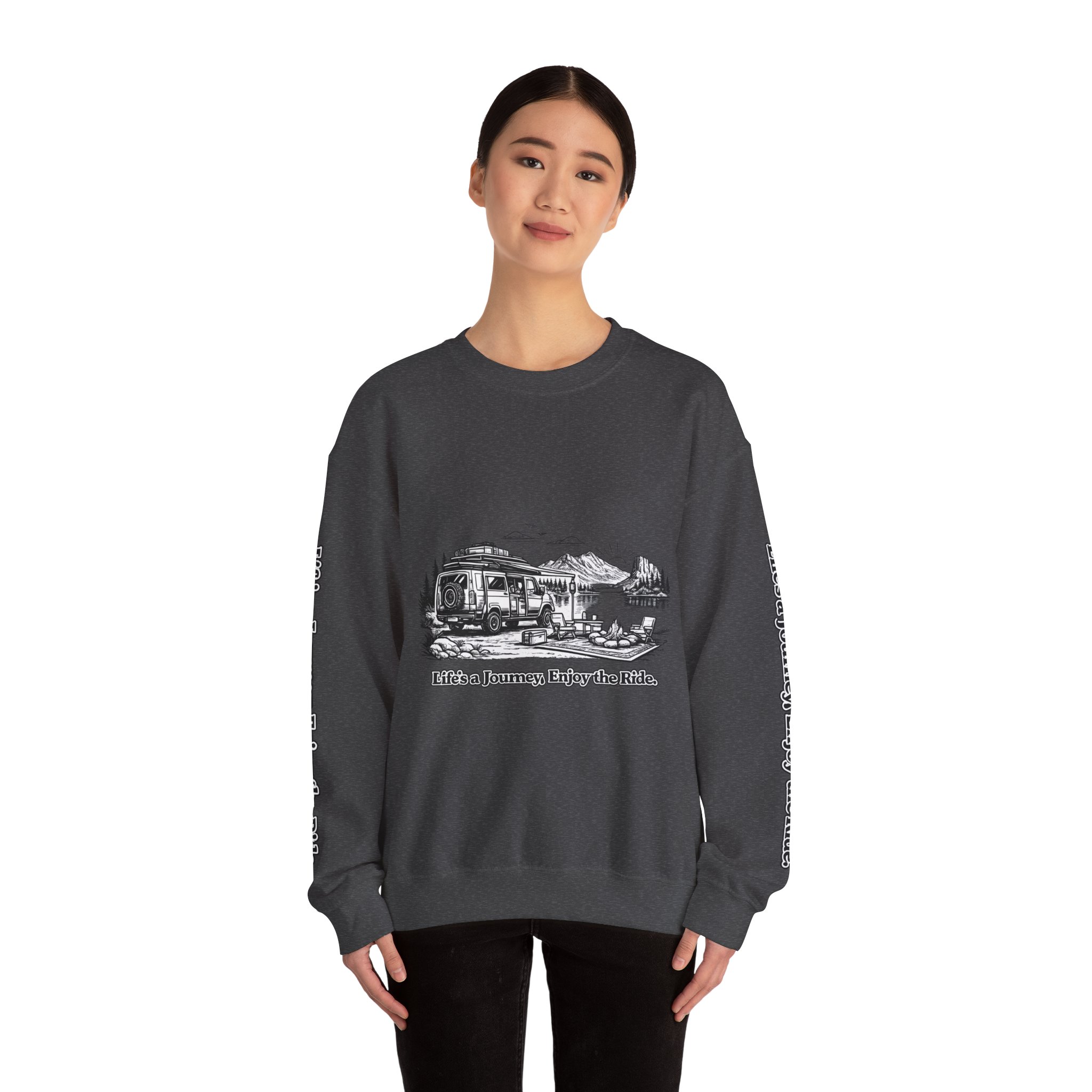 Unisex Heavy Blend™ Crewneck Sweatshirt — "Lifes A Journey,Enjoy The Ride" Design Minimal-Line