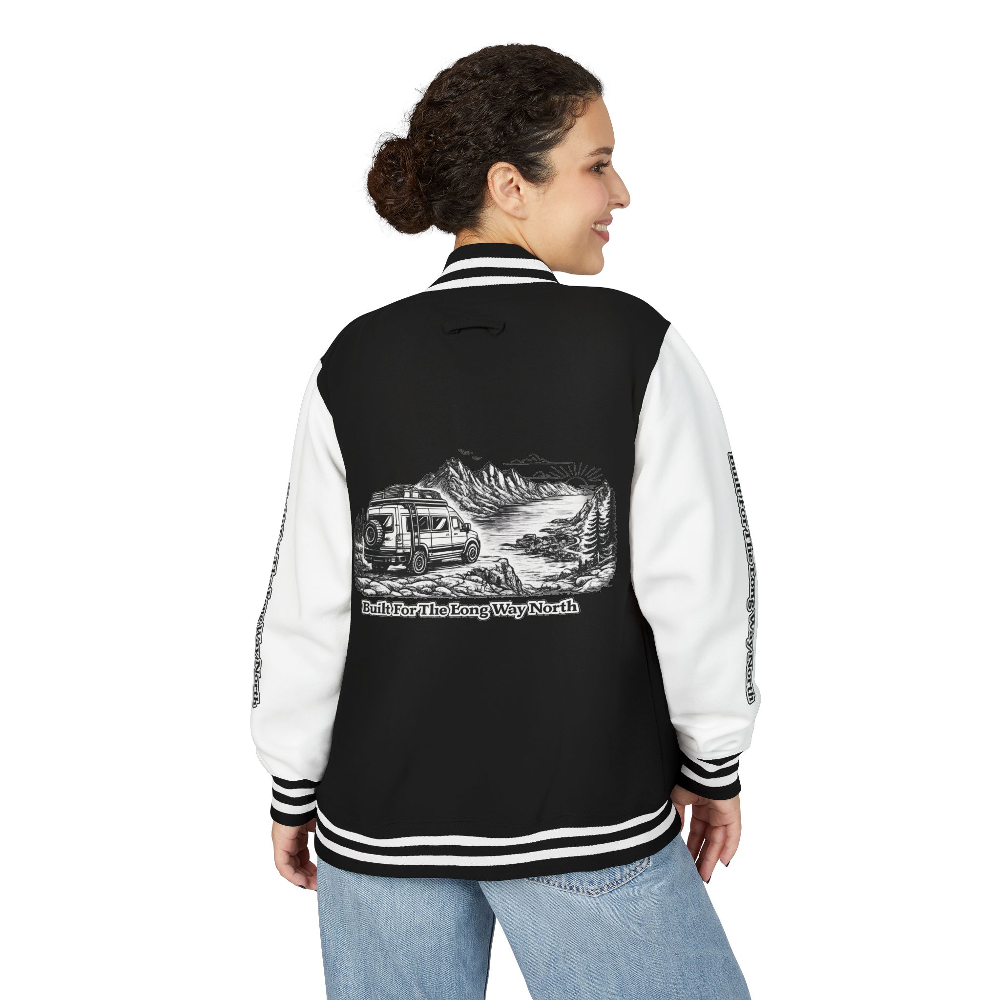 Unisex Heavyweight Letterman Jacket — "Built For The Long Way North" Travel Varsity Coat