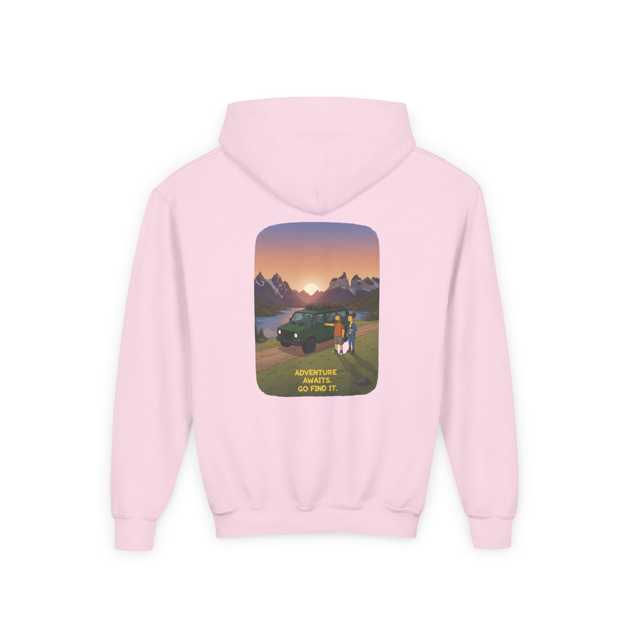 Youth Hoodie(Gildan) – "Adventure Awaits-Go Find It" (Design Sitcom-Line)