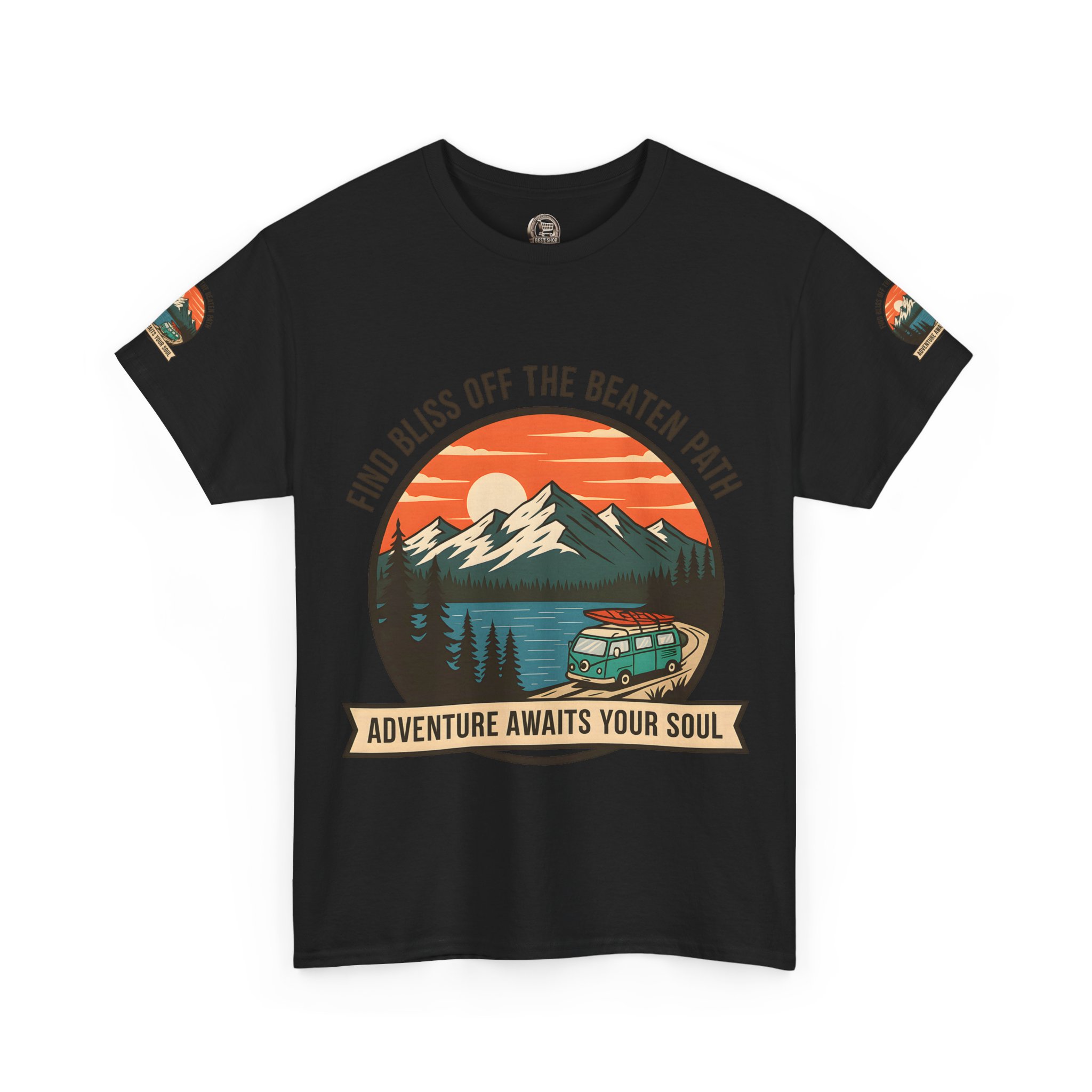 Unisex Heavy Cotton Tee — "Find Bliss Off the Beaten Path" Mountain & Camper T‑Shirt