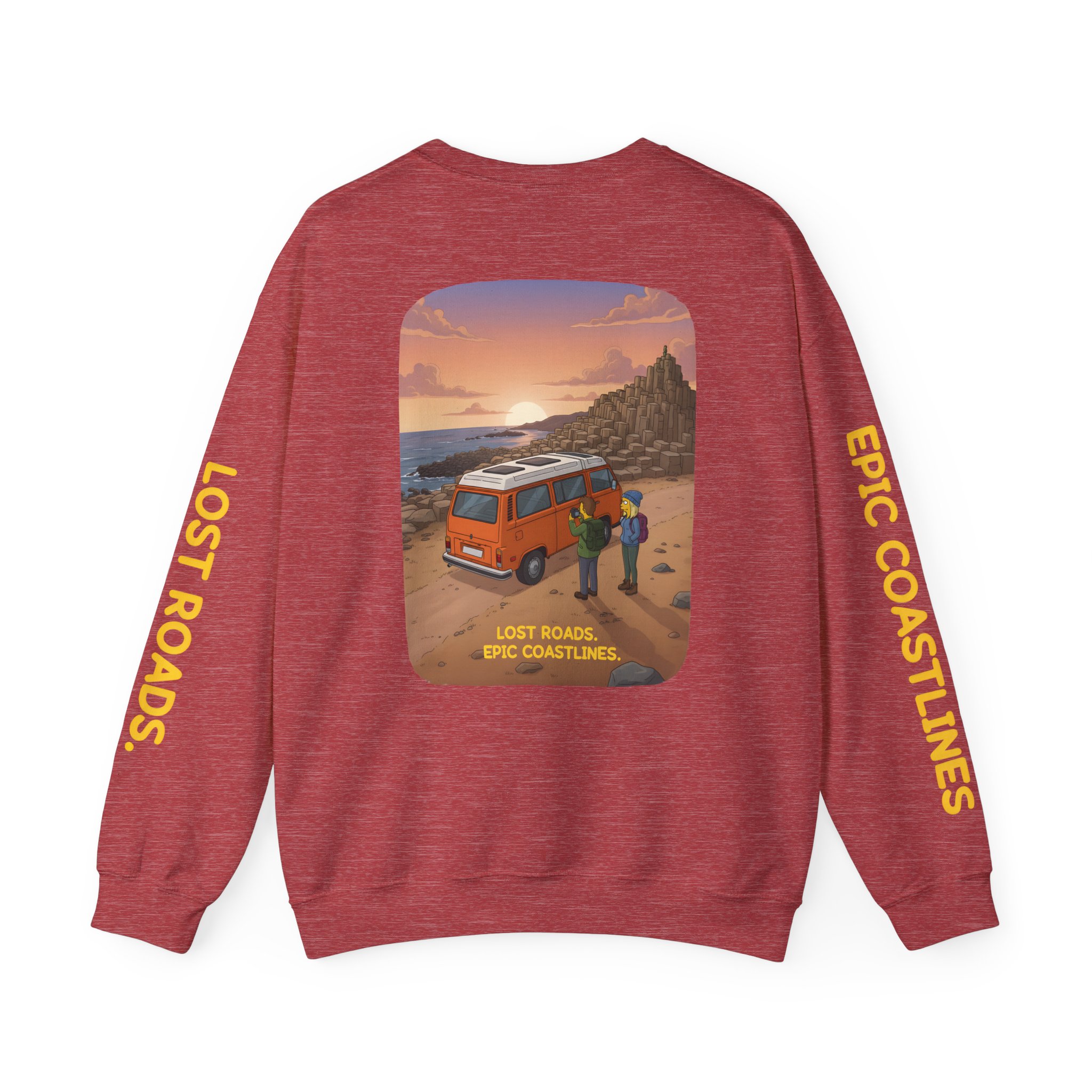 Unisex Heavy Blend™ Crewneck Sweatshirt — "Lost Roads Epic Coastlines" Design Sitcom-Line