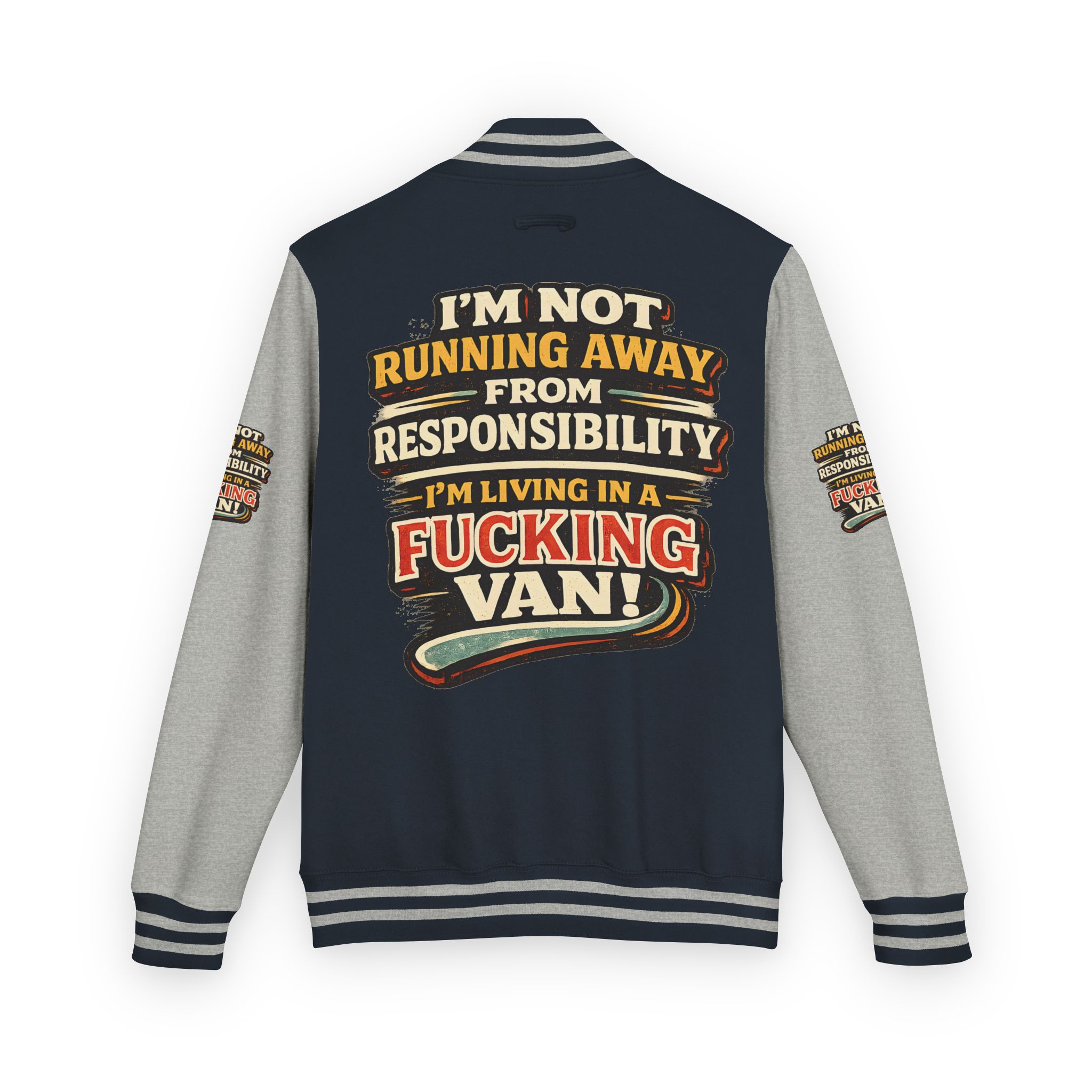 Unisex Heavyweight Letterman Jacket — "I`m Not running Away" Design F**K-Line