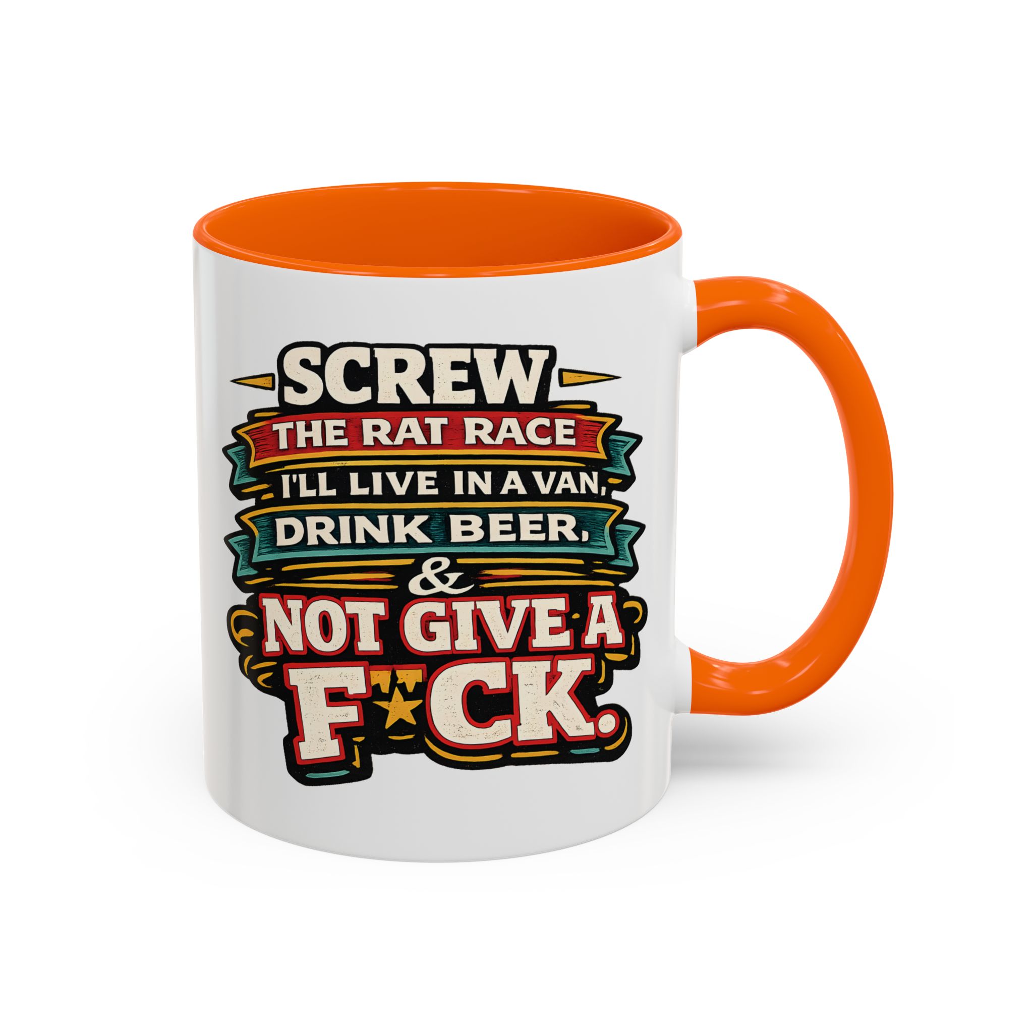 Accent Coffee Mug (11, 15oz) — "Screw The Rat Race" Design F**K-Line