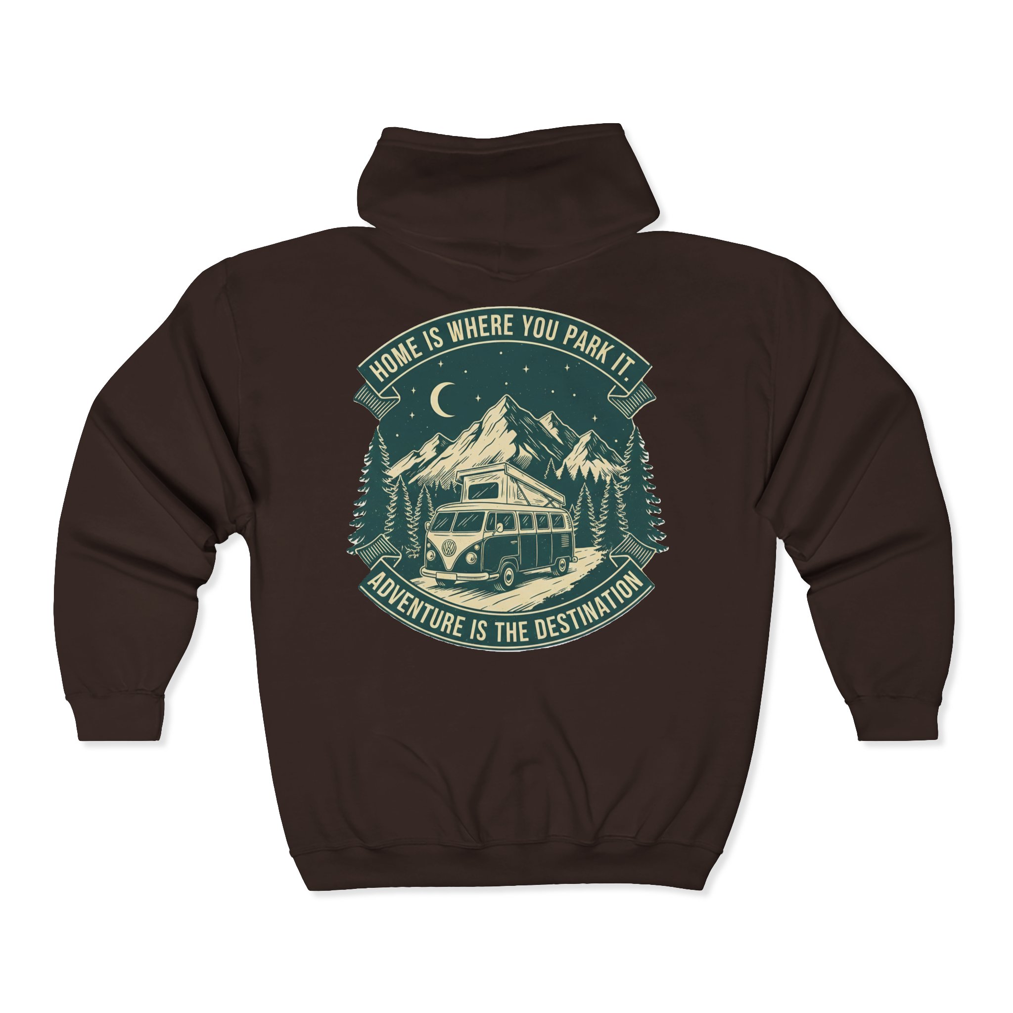 2332104296942088113_2048.jpeg Zip Hoodie — "Home Is Where You Park It-Adventure is the destination"(Only Back Printed) Camper Van Adventure Zip-Up