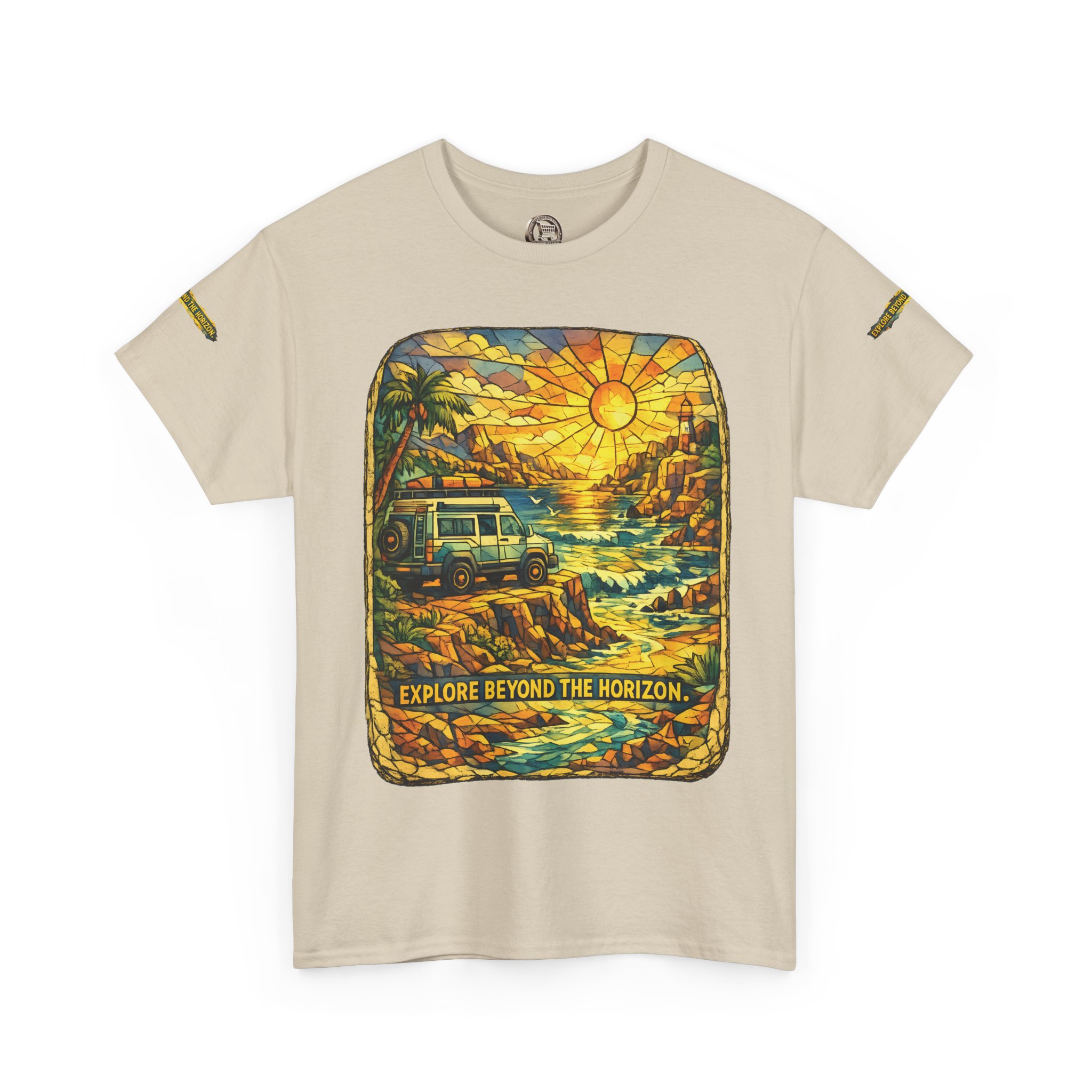 Unisex Heavy Cotton Tee — "Explore Beyond The Horizon" Design Cubic-Line