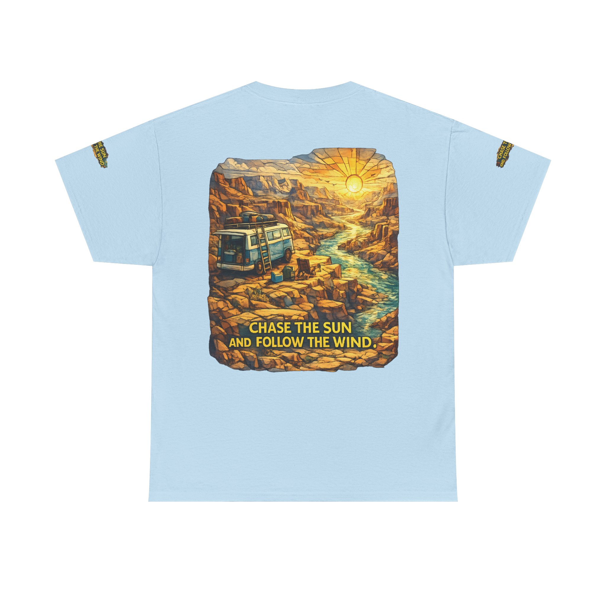 2333245131732324435_2048.jpeg Unisex Heavy Cotton Tee — "Chase The Sun And Follow The Wind" Design Cubic-Line