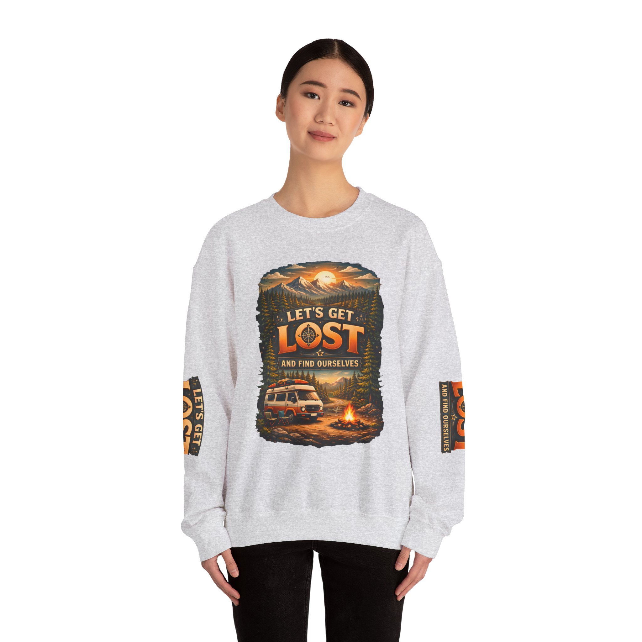 Unisex Heavy Blend™ Crewneck Sweatshirt — "Let´s Get Lost And Found Ourselfs" Design Scenic-Line