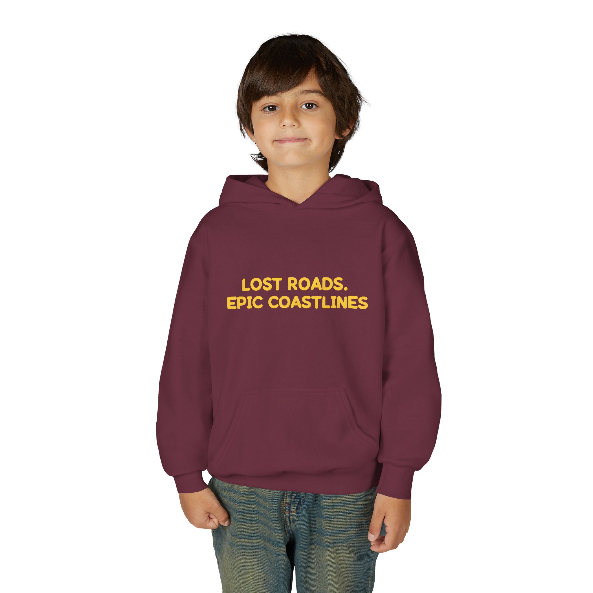 Youth Hoodie(Gildan) – "Lost Roads Epic Coastlines" (Design Sitcom-Line)