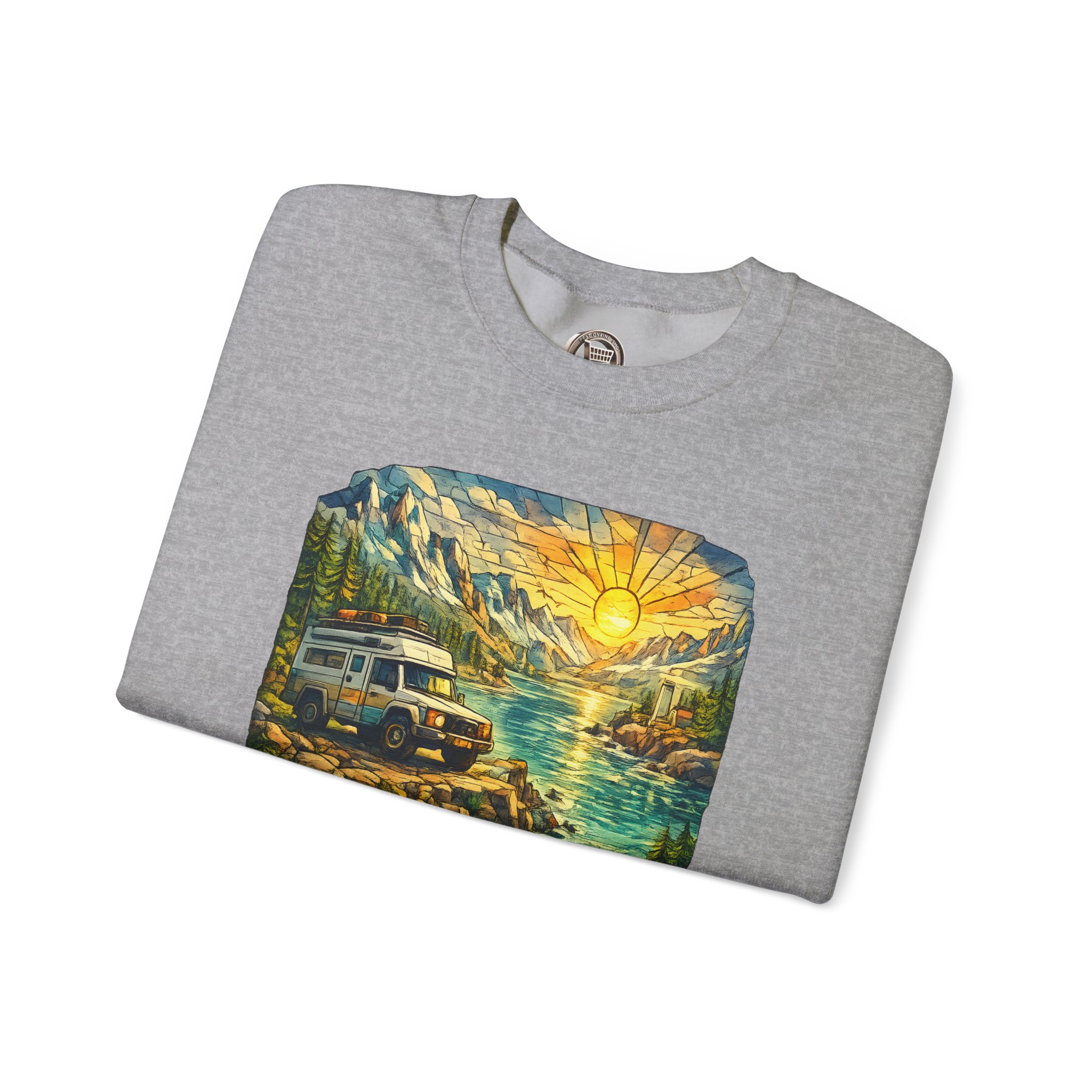 Unisex Heavy Blend™ Crewneck Sweatshirt — "Discover The Bieuty Beyond The Road" Design Cubic-Line