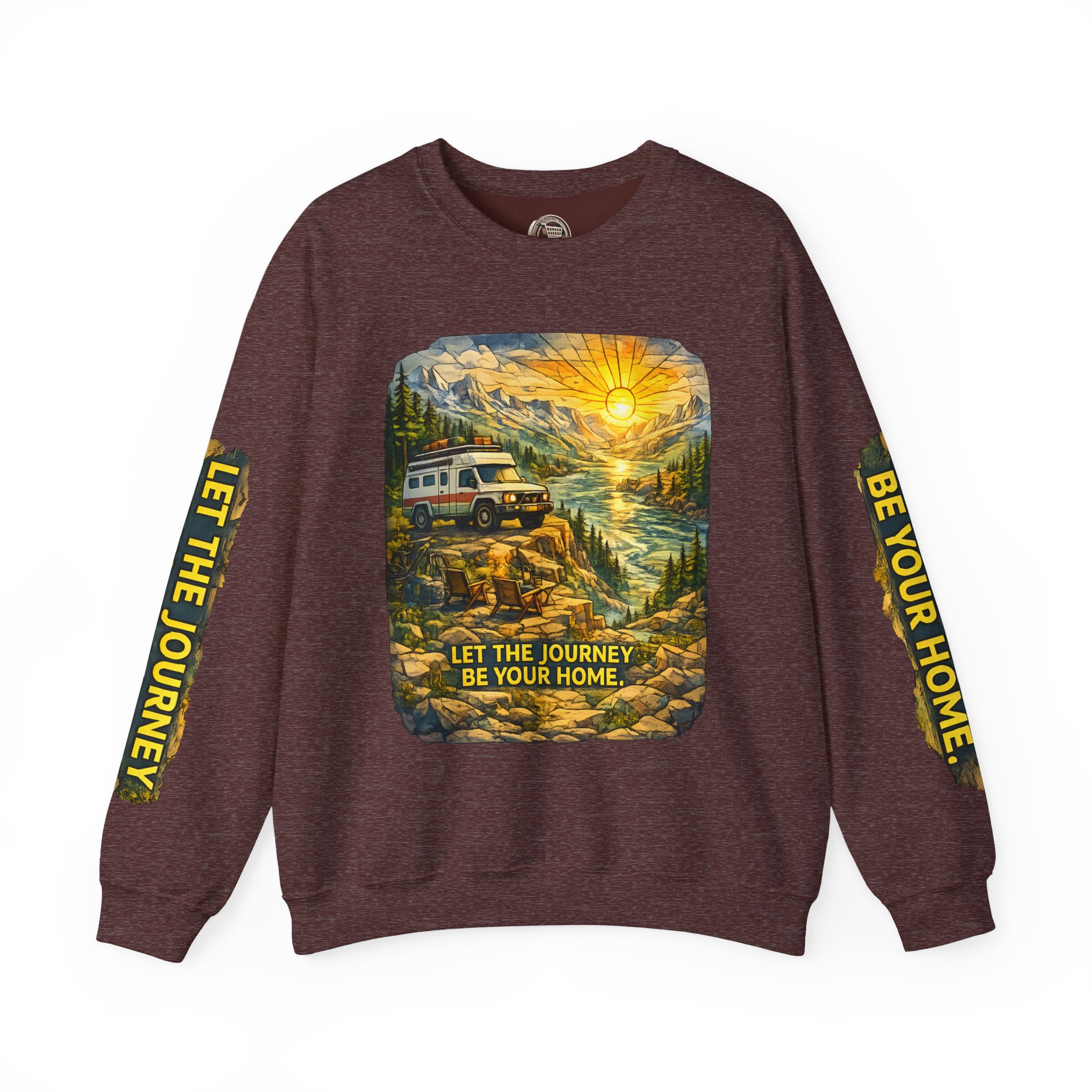 Unisex Heavy Blend™ Crewneck Sweatshirt — "Let The Journey Be Your Home" Design Cubic-Line