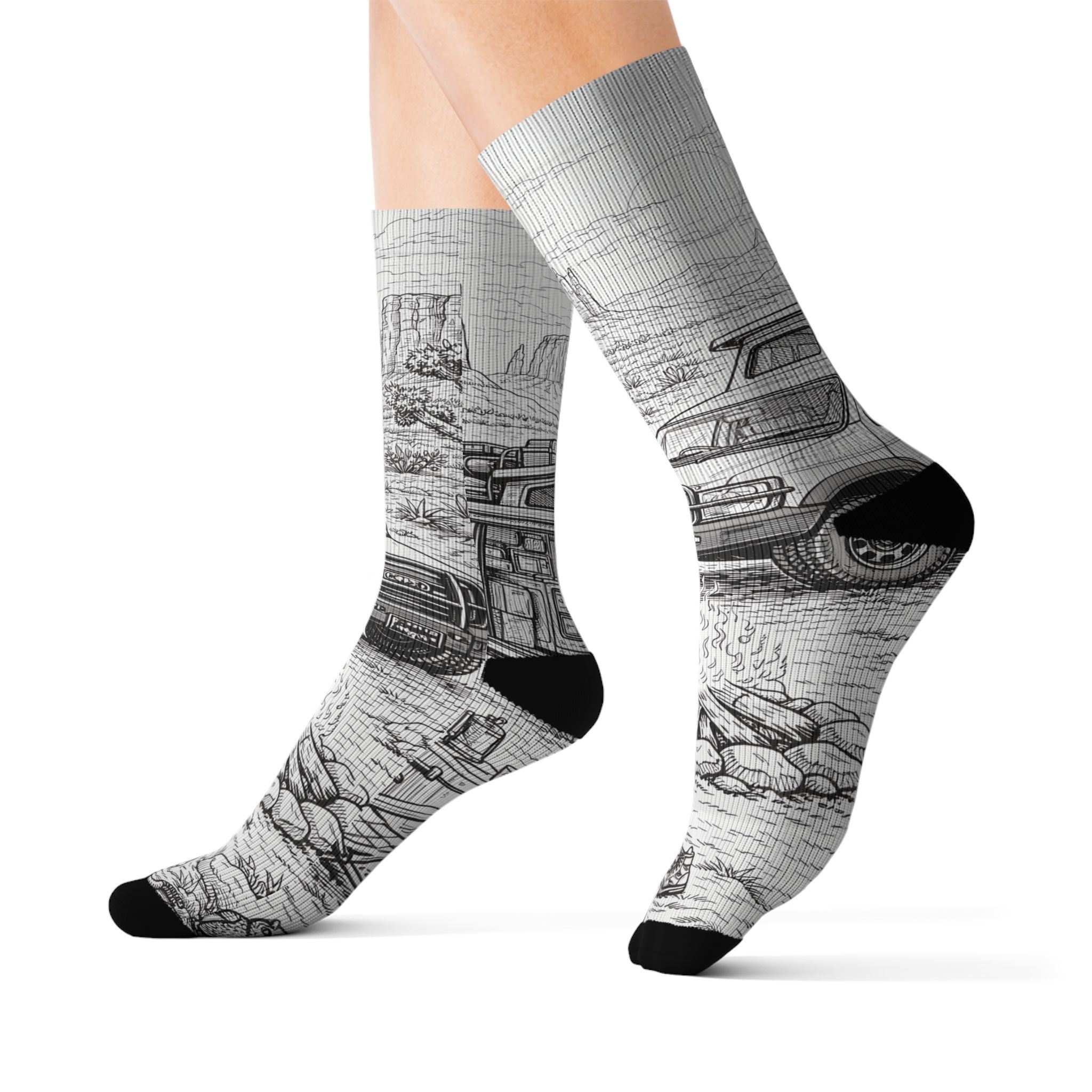 Sublimation Socks — Retro Camper Roadtrip Crew Socks