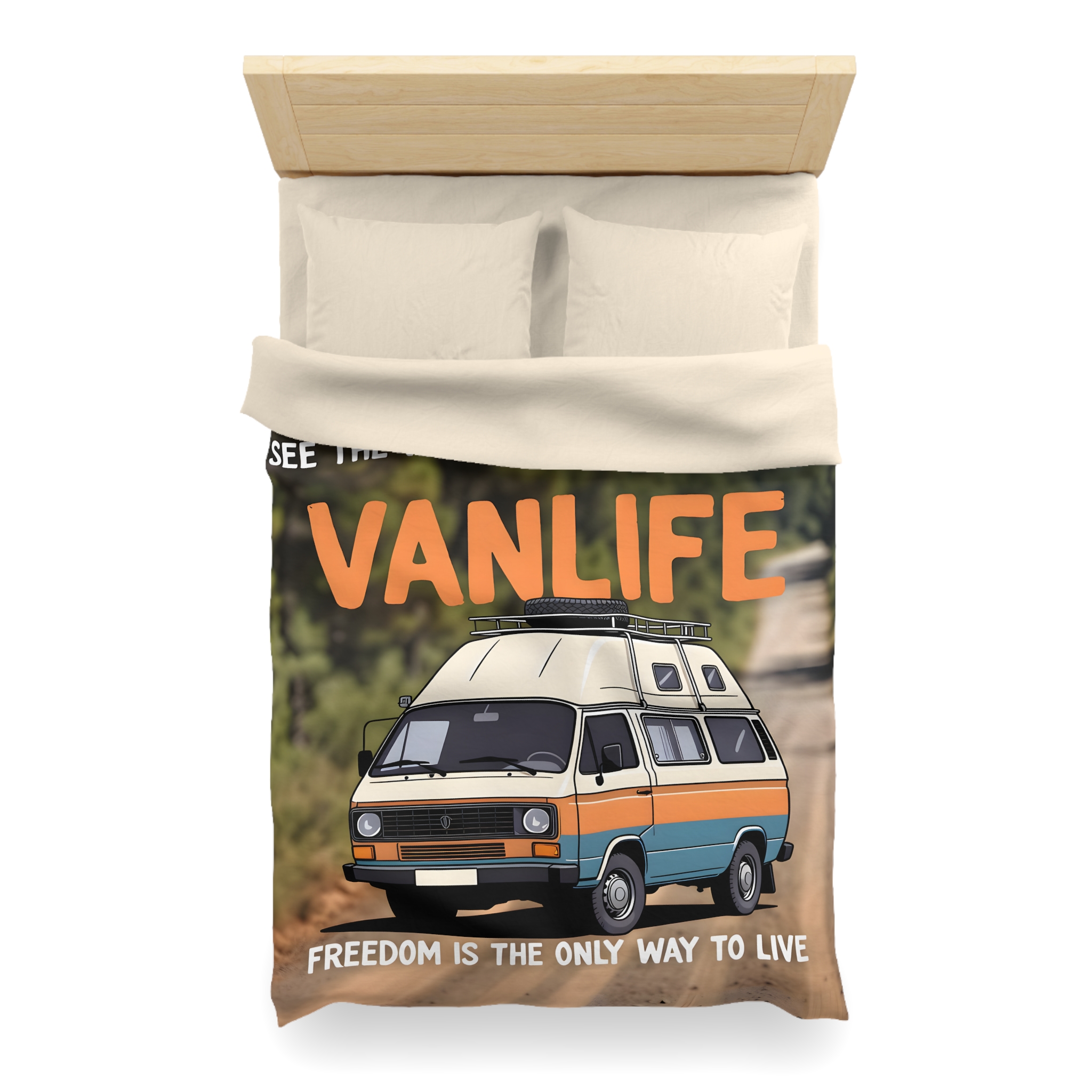 Duvet Cover — "Vanlife freedom is the only way to live" Retro Camper Van Freedom Bedding