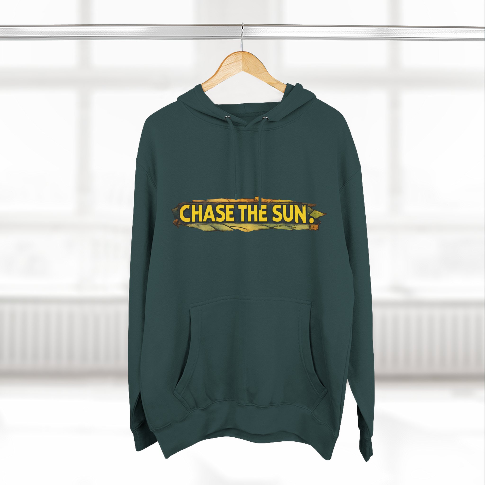 Three-Panel Fleece Hoodie - "Chase The Sun" Design Cubic-Line