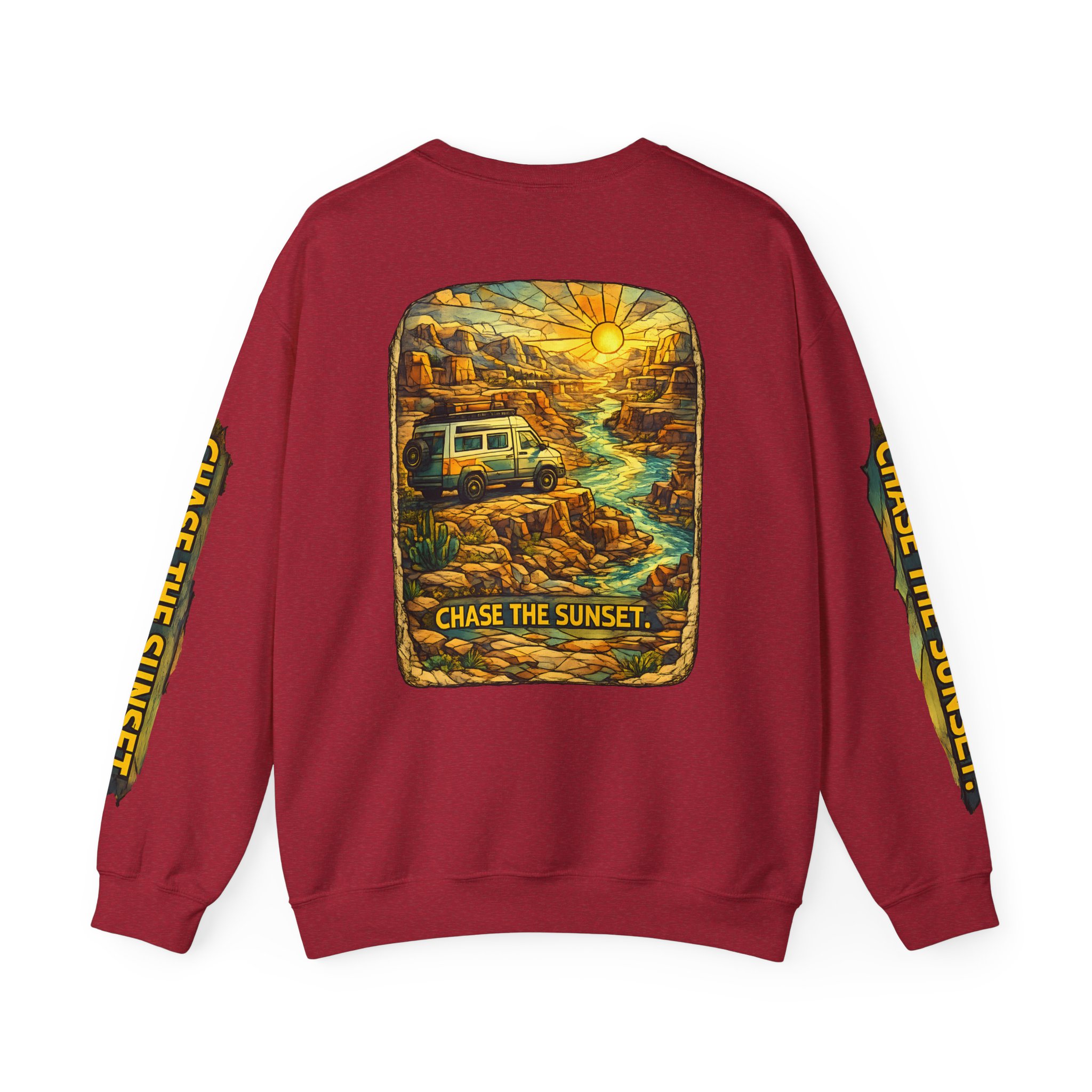Unisex Heavy Blend™ Crewneck Sweatshirt — "Chase The Sunset" Design Cubic-Line