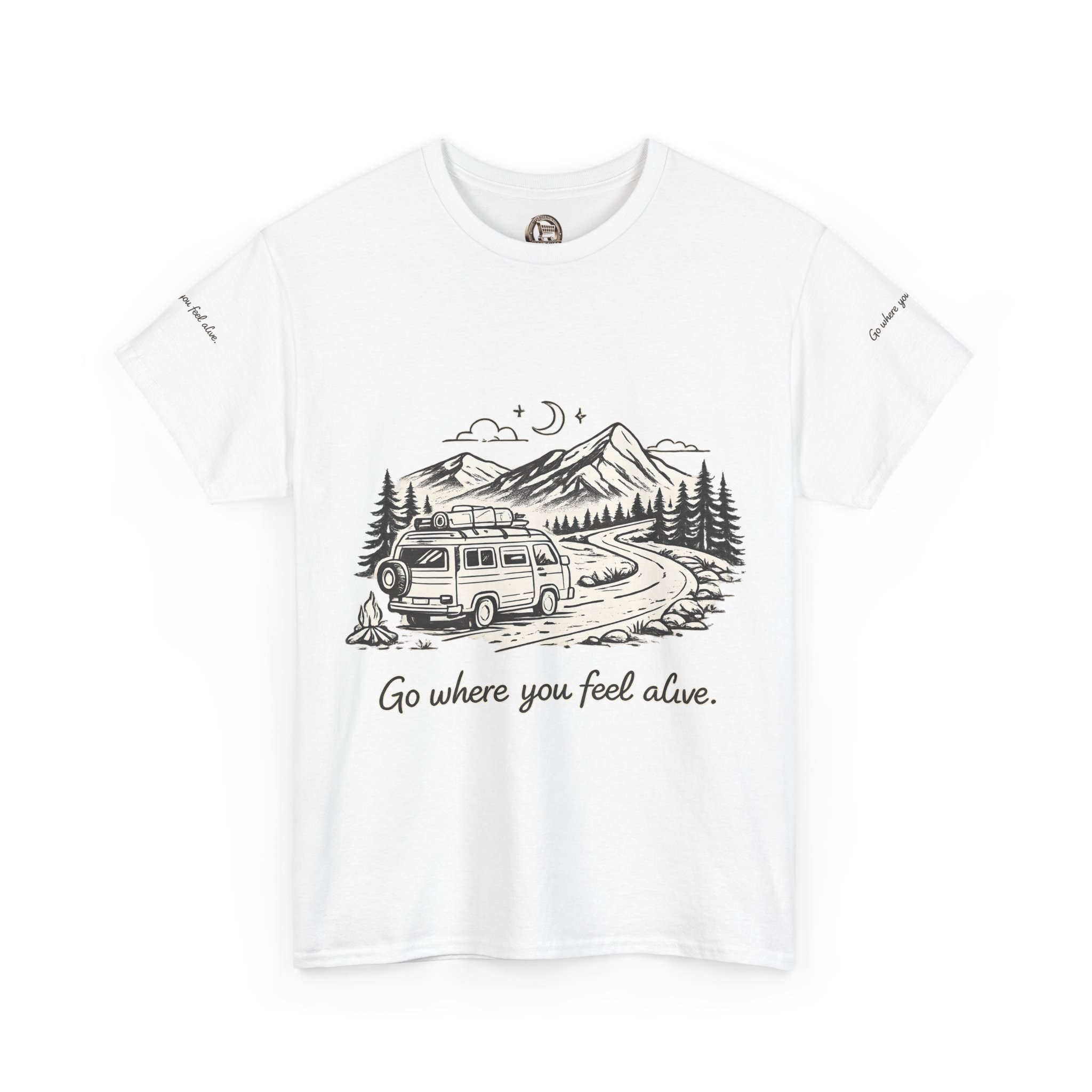 Unisex Heavy Cotton Tee — "Go Where You Feel Alive" Design Minimal-Line