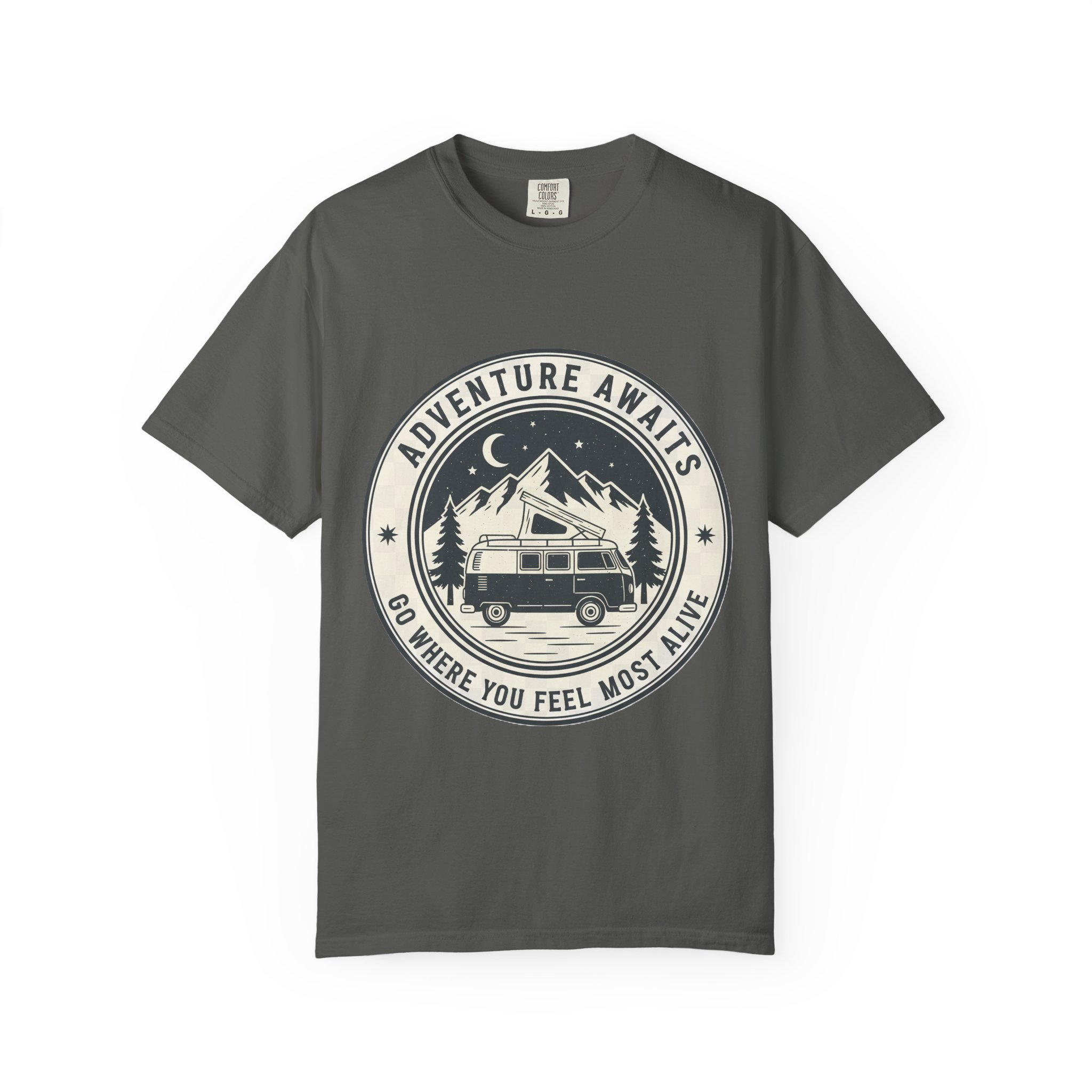 2361351063488669051_2048.jpeg T-Shirt — "Adventure Awaits-Go Where You Feel Most Alive" (Front + Back Printed) Outdoor Travel Tee