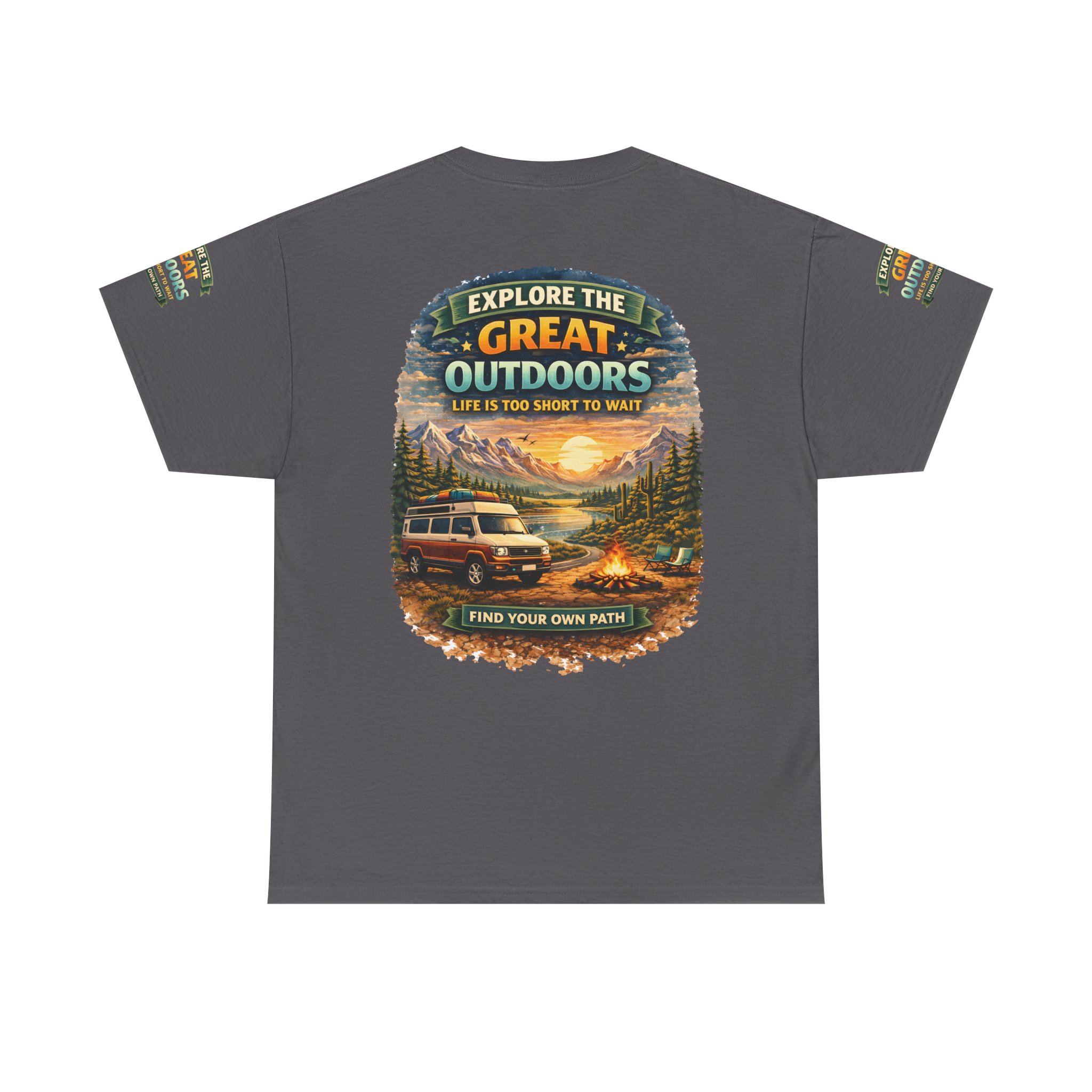 Unisex Heavy Cotton Tee — "Explore The Great Outdoors" Design Scenic-Line