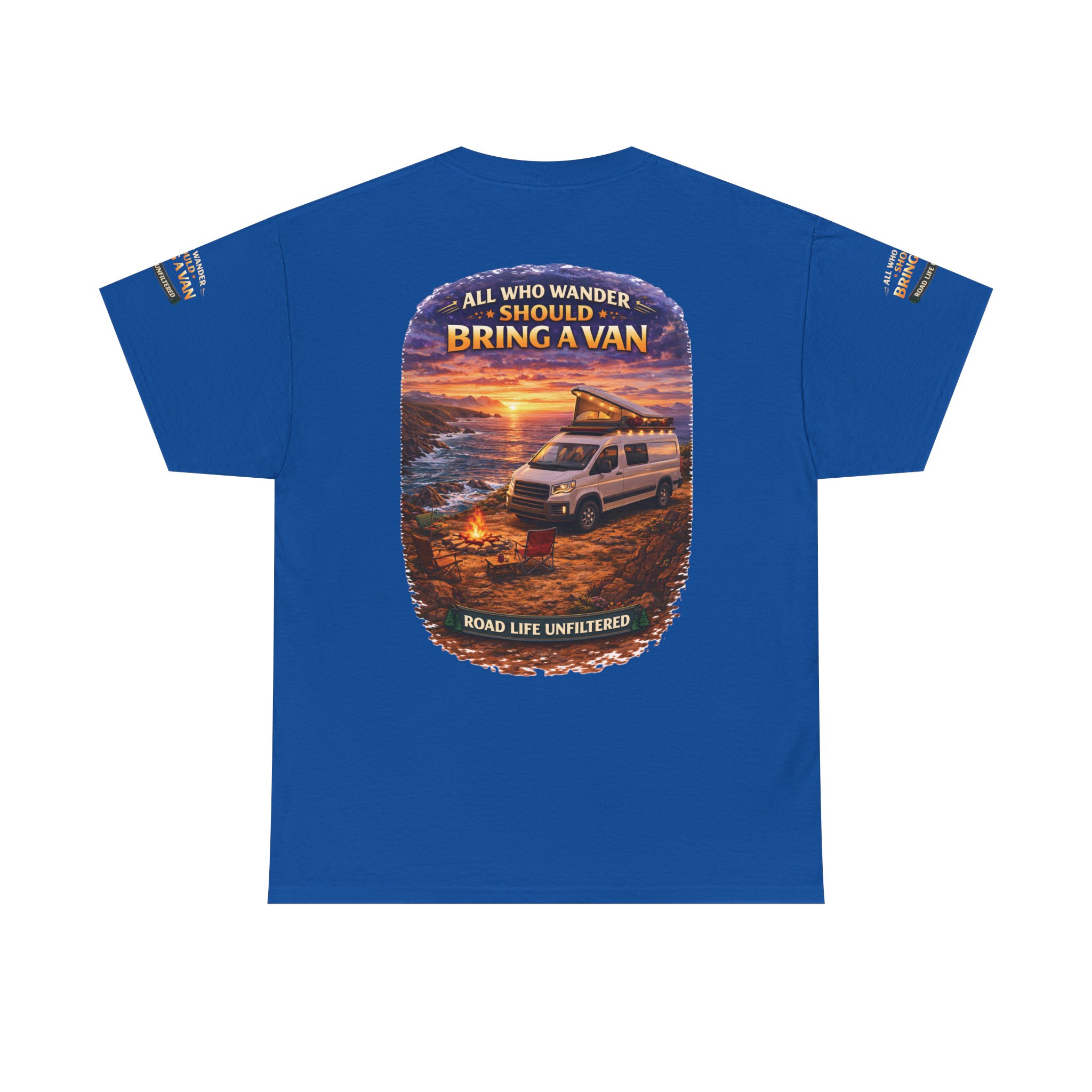 Unisex Heavy Cotton Tee — "All Who wander Should Bring A Van" Design Scenic-Line