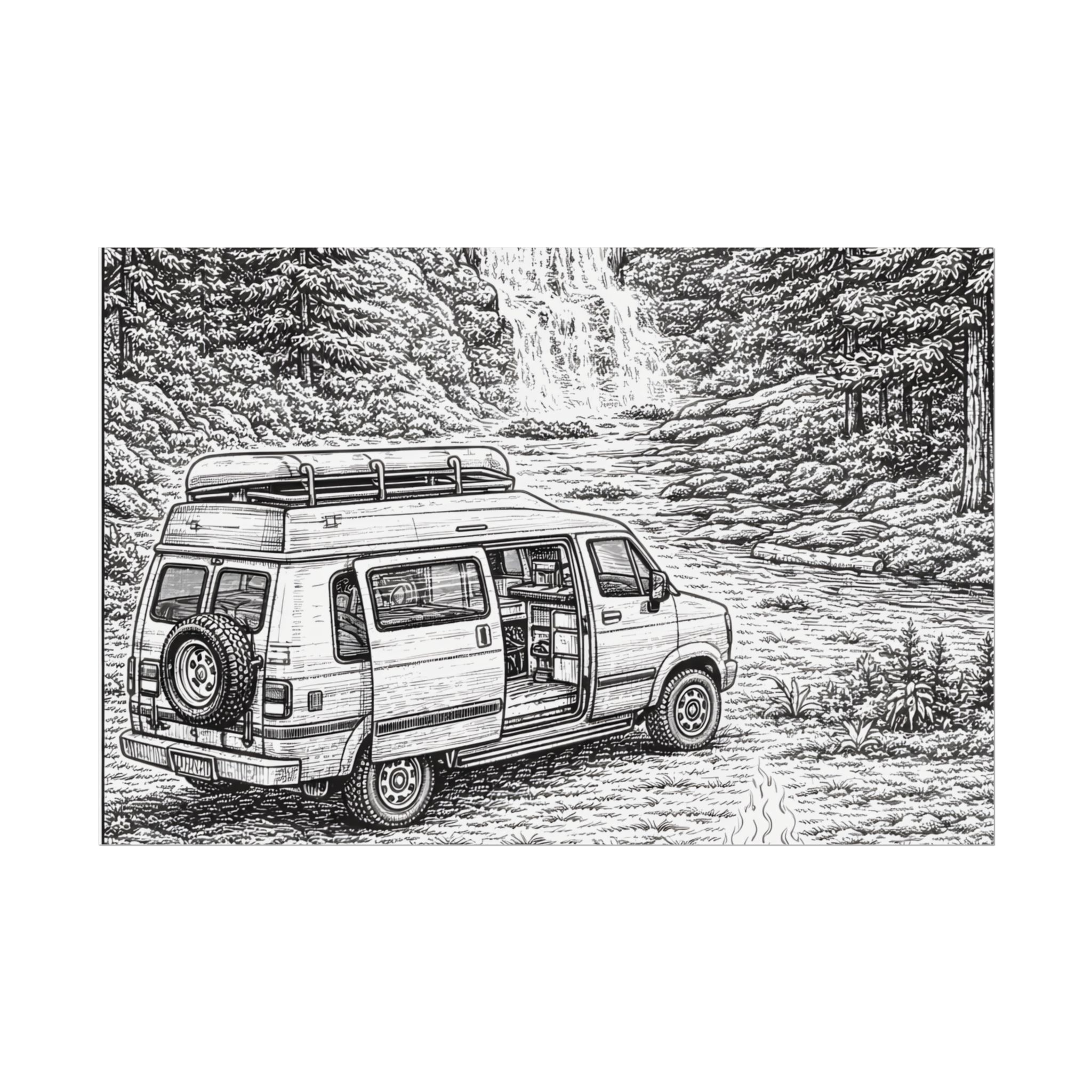 Campervan Poster — Vintage RV Camping Landscape Wall Art