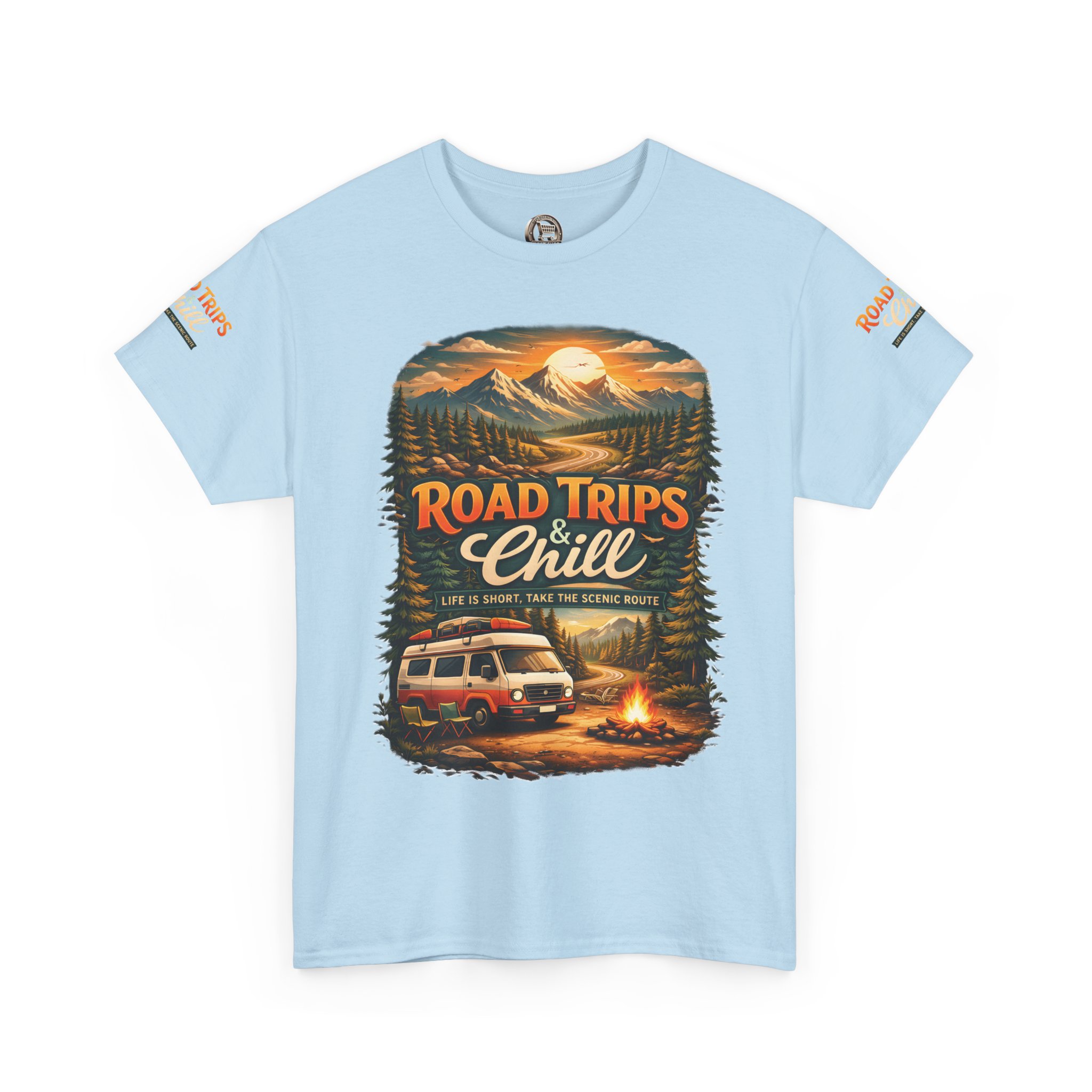 Unisex Heavy Cotton Tee — "Road Trips & Chill" Design Scenic-Line