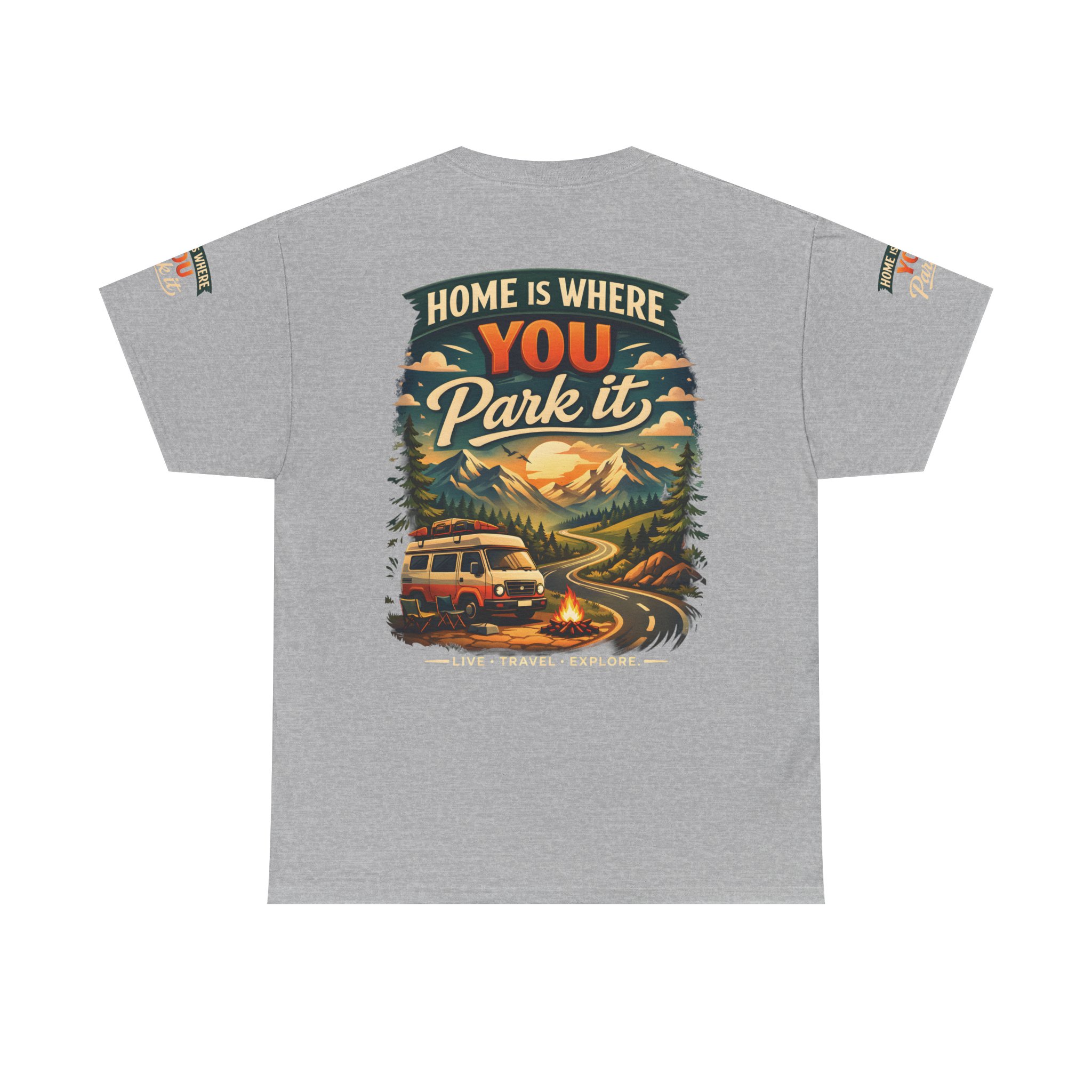 Unisex Heavy Cotton Tee — "Hom Is Where You Park It" Design Scenic-Line