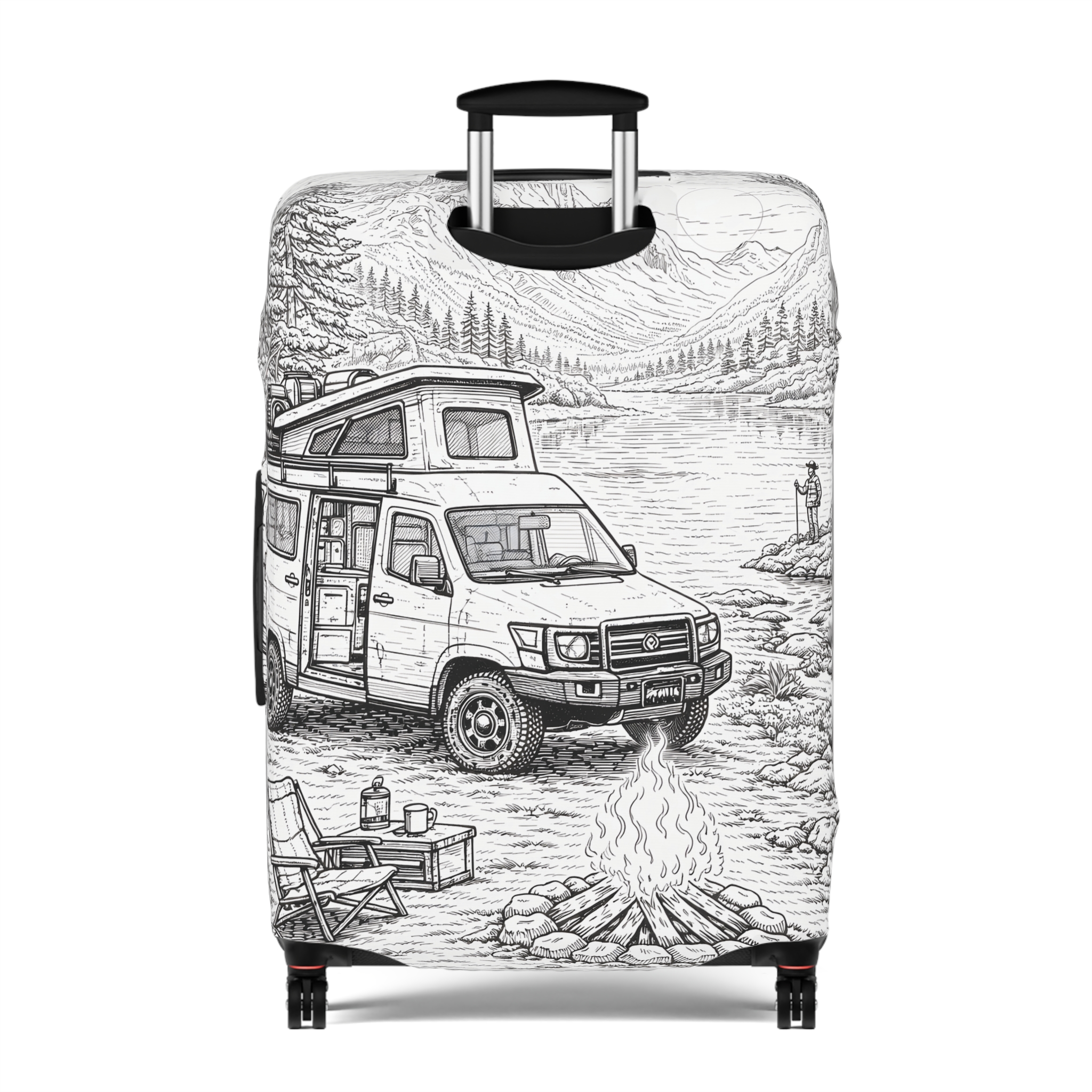 Luggage Cover — Adventure Camper Sketch Travel Suitcase