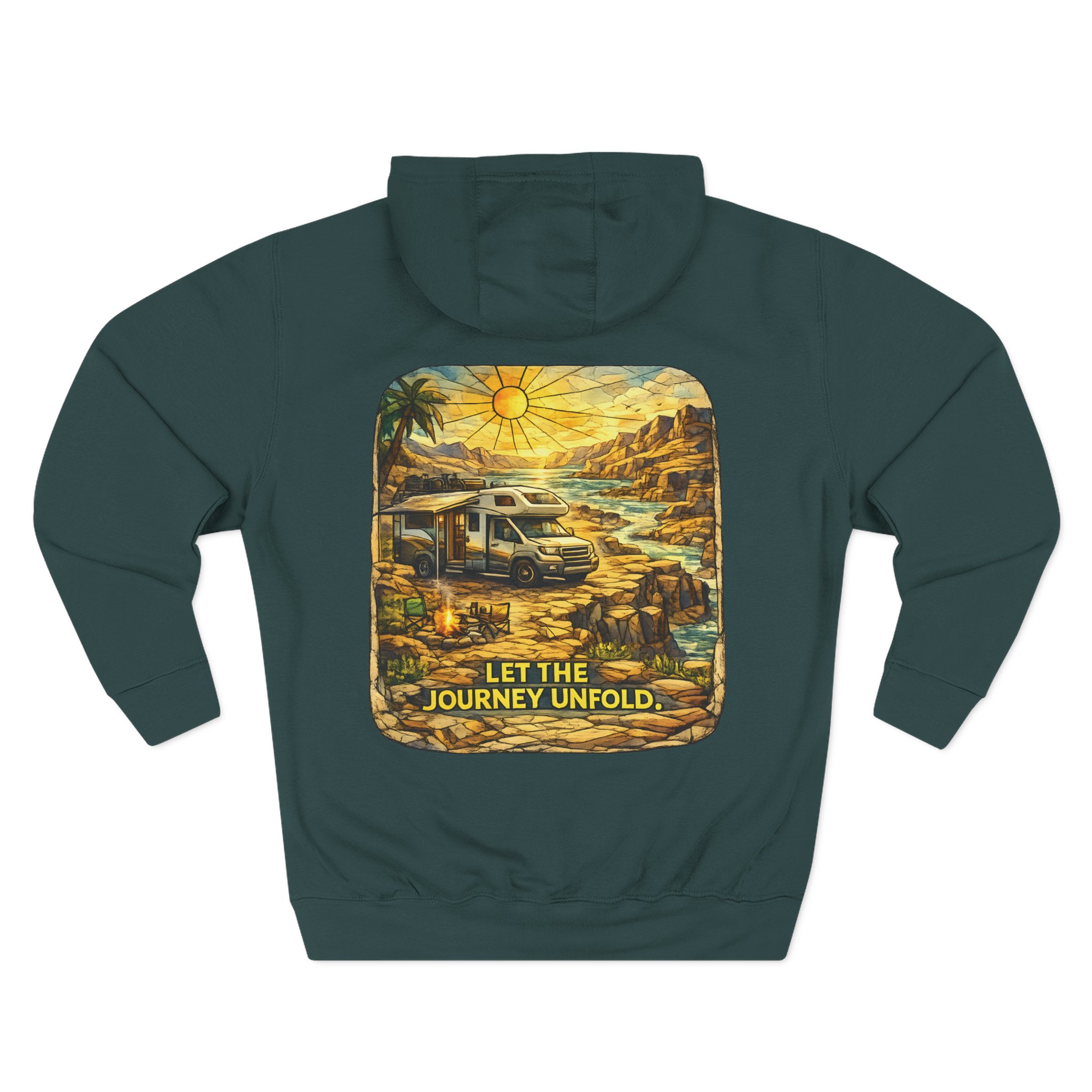 Three-Panel Fleece Hoodie - "Let The Journey Unfold" Design Cubic-Line