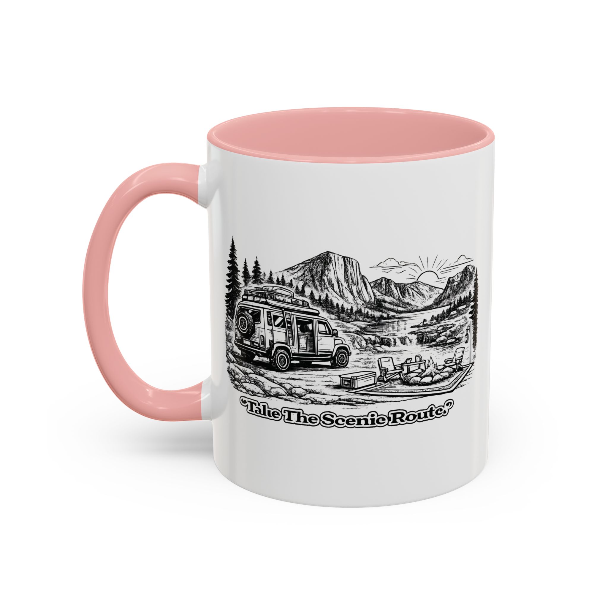Accent Coffee Mug (11, 15oz) — "Take The Scenic Route" Design Minimal-Line