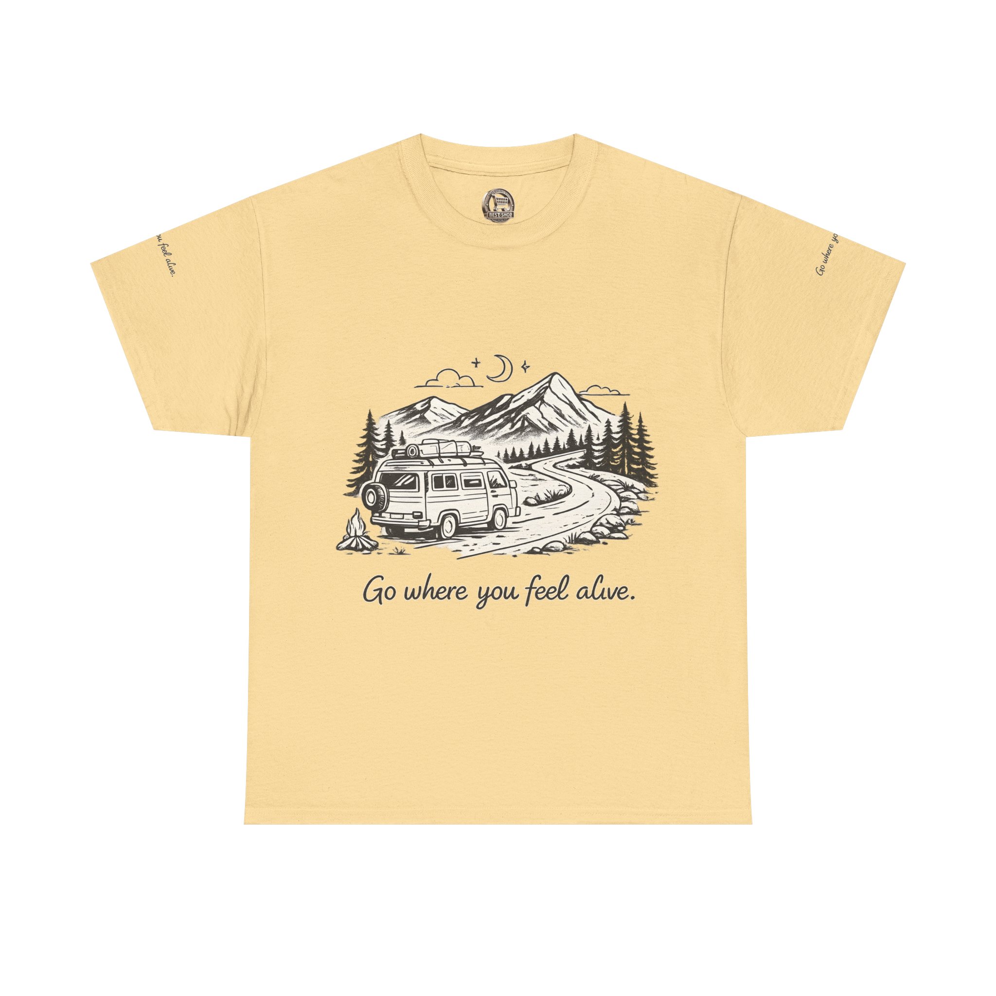 Unisex Heavy Cotton Tee — "Go Where You Feel Alive" Design Minimal-Line