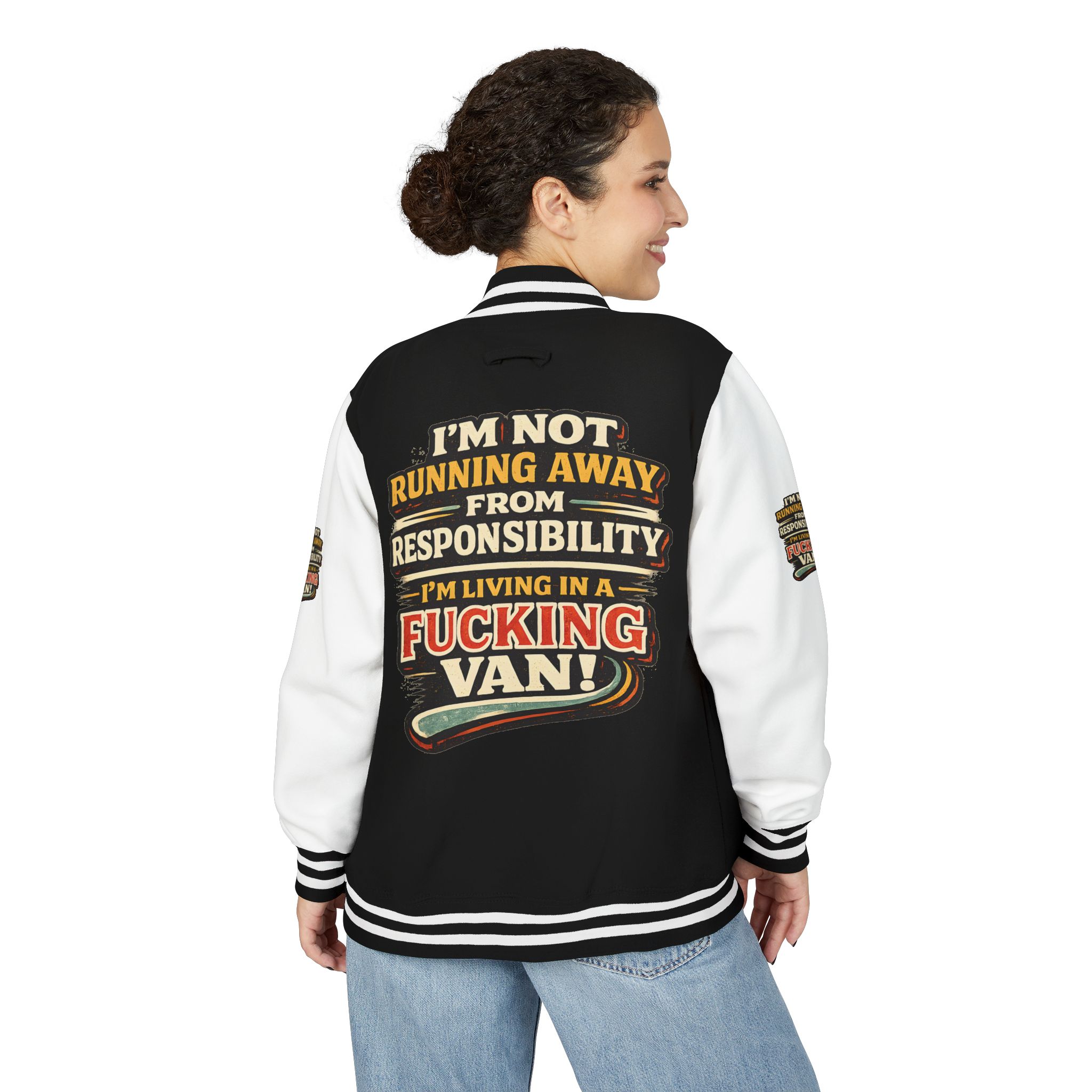 Unisex Heavyweight Letterman Jacket — "I`m Not running Away" Design F**K-Line