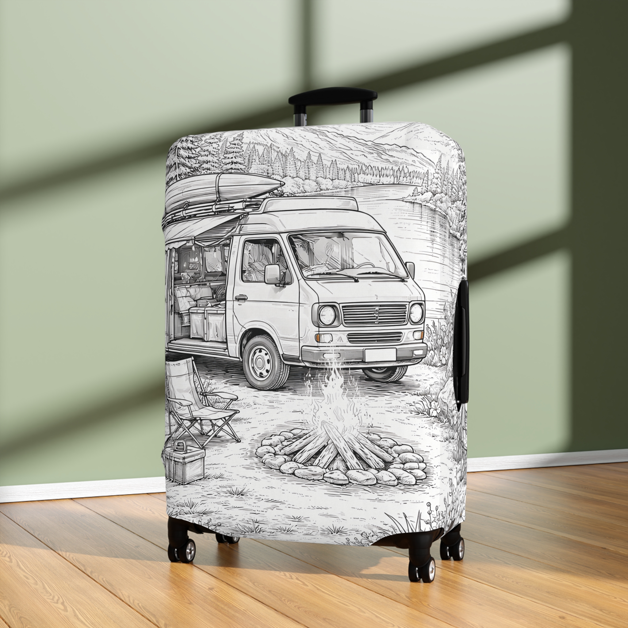 Luggage Cover — Adventure Camper Sketch Travel Suitcase