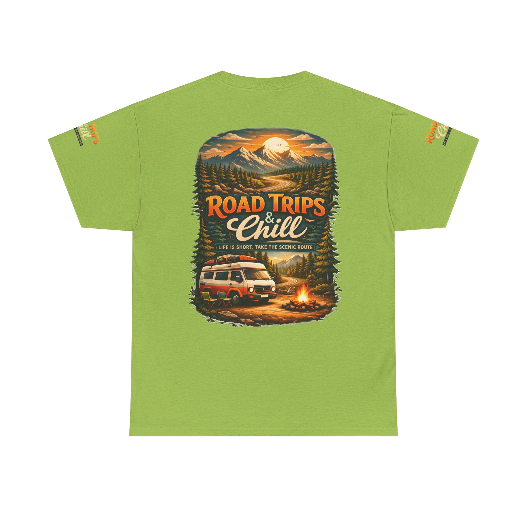 Unisex Heavy Cotton Tee — "Road Trips & Chill" Design Scenic-Line