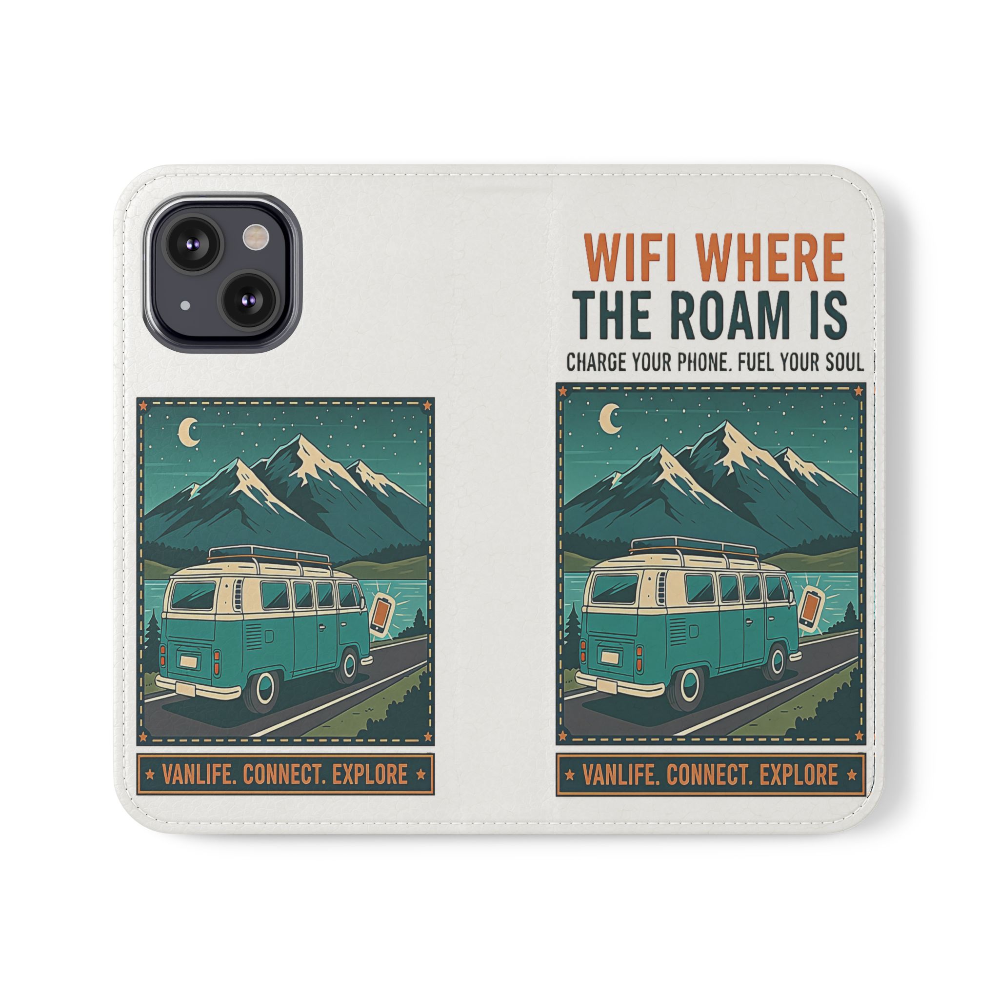 Flip Phone Case — “WiFi Where the Roam Is” Vanlife Wallet Case
