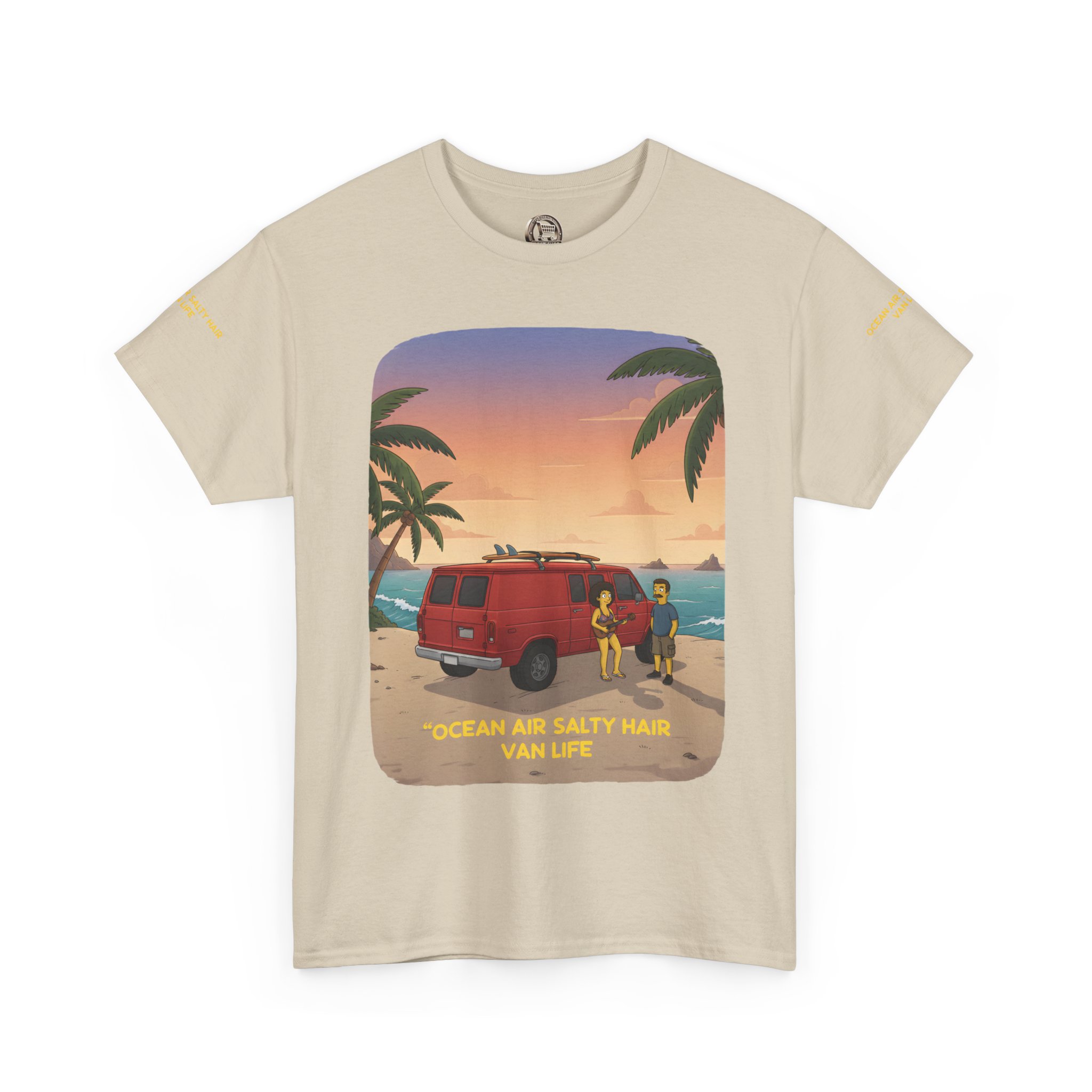 Unisex Heavy Cotton Tee — "Ocean Air Salty Hair Van Life" Design Sitcom-Line