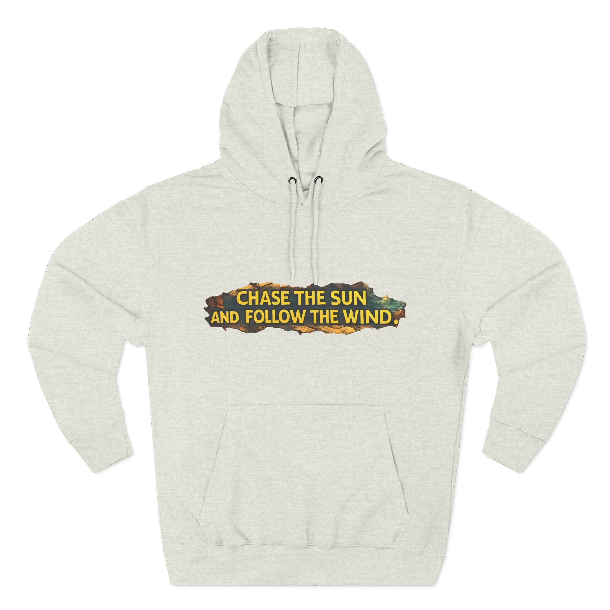 Three-Panel Fleece Hoodie - "Chase The Sun And Follow The Wind" Design Cubic-Line