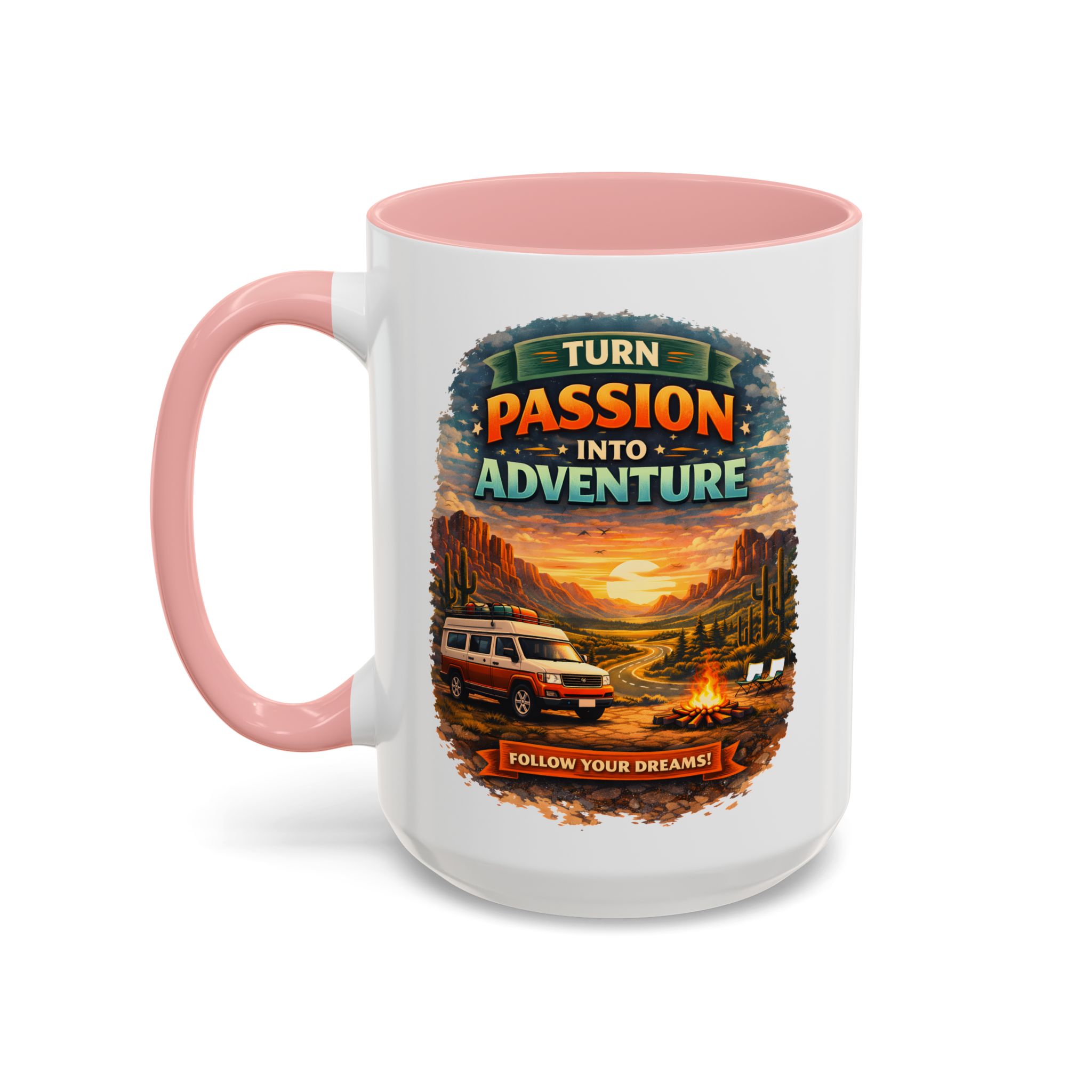 Accent Coffee Mug (11, 15oz) — "Turn Passion Into Adventure" Design Scenic-Line