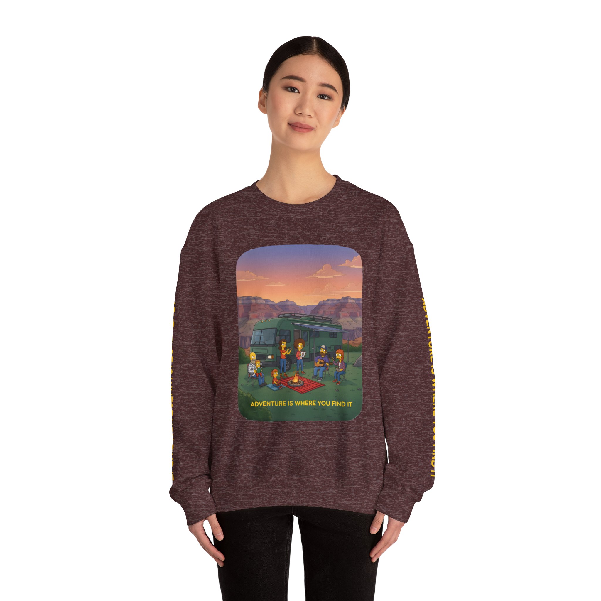 Unisex Heavy Blend™ Crewneck Sweatshirt — "Adventure Is Where You Find It" Design Sitcom-Line