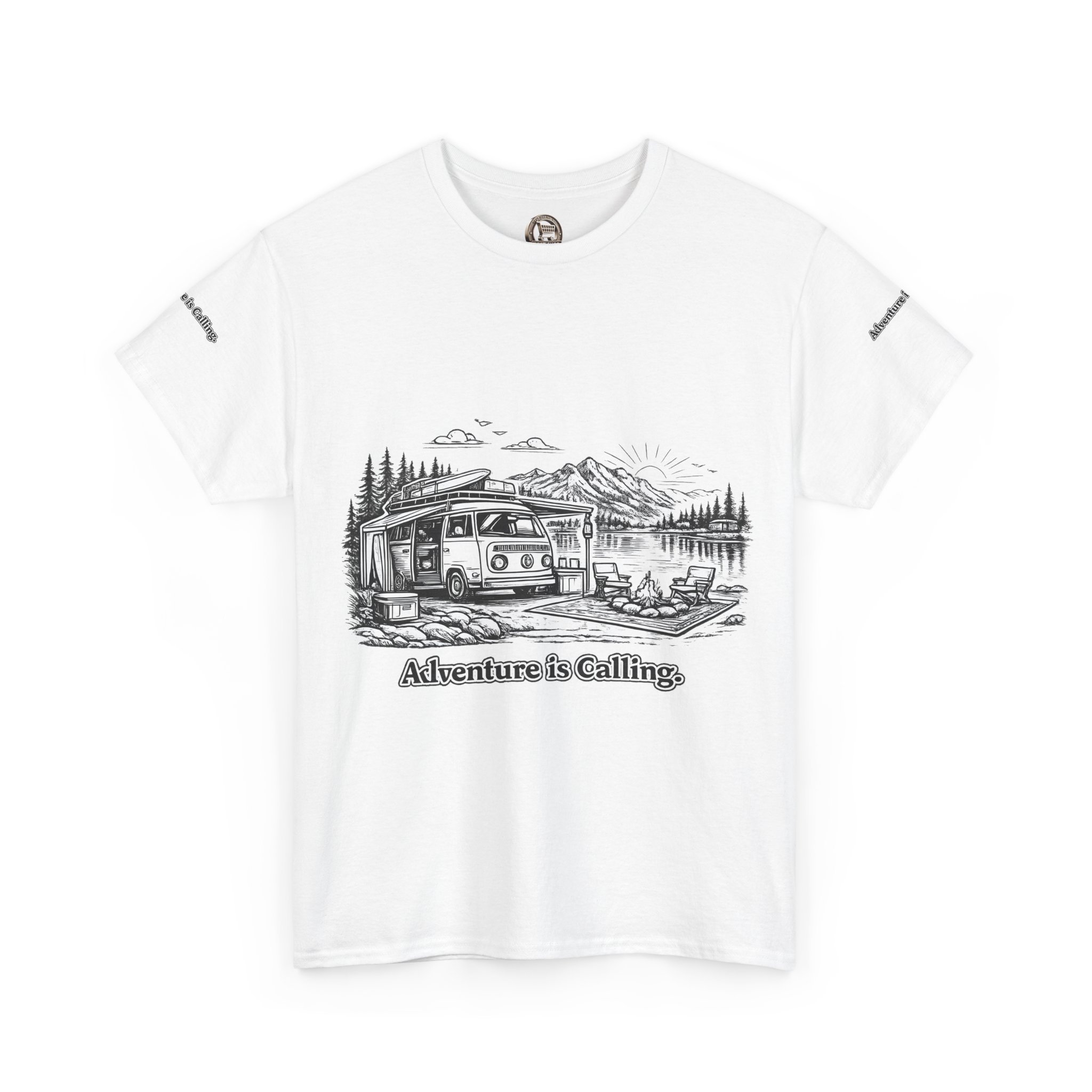 Unisex Heavy Cotton Tee — "Adventure Is Calling" Design Minimal-Line