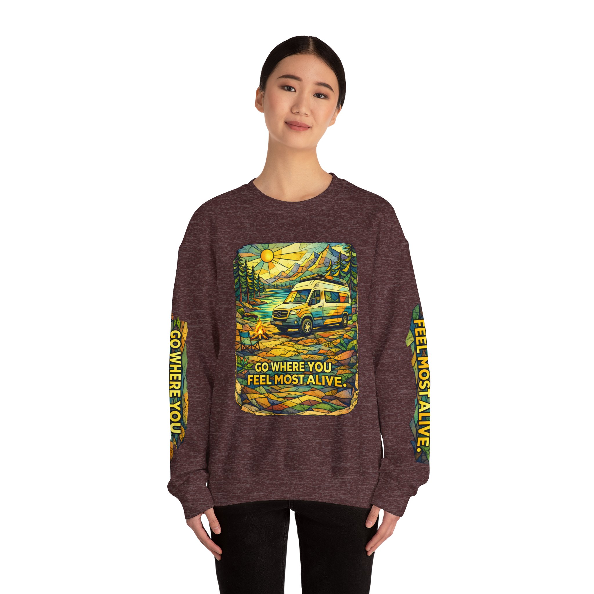 Unisex Heavy Blend™ Crewneck Sweatshirt — "Go Where You Feel Most Alive" Design Cubic-Line