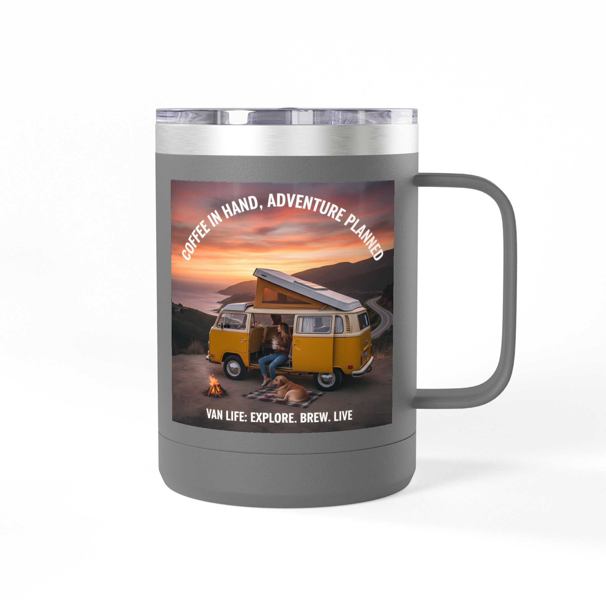 Coffee Mug Tumbler, 15oz — "Coffee in Hand, Adventure Planned"