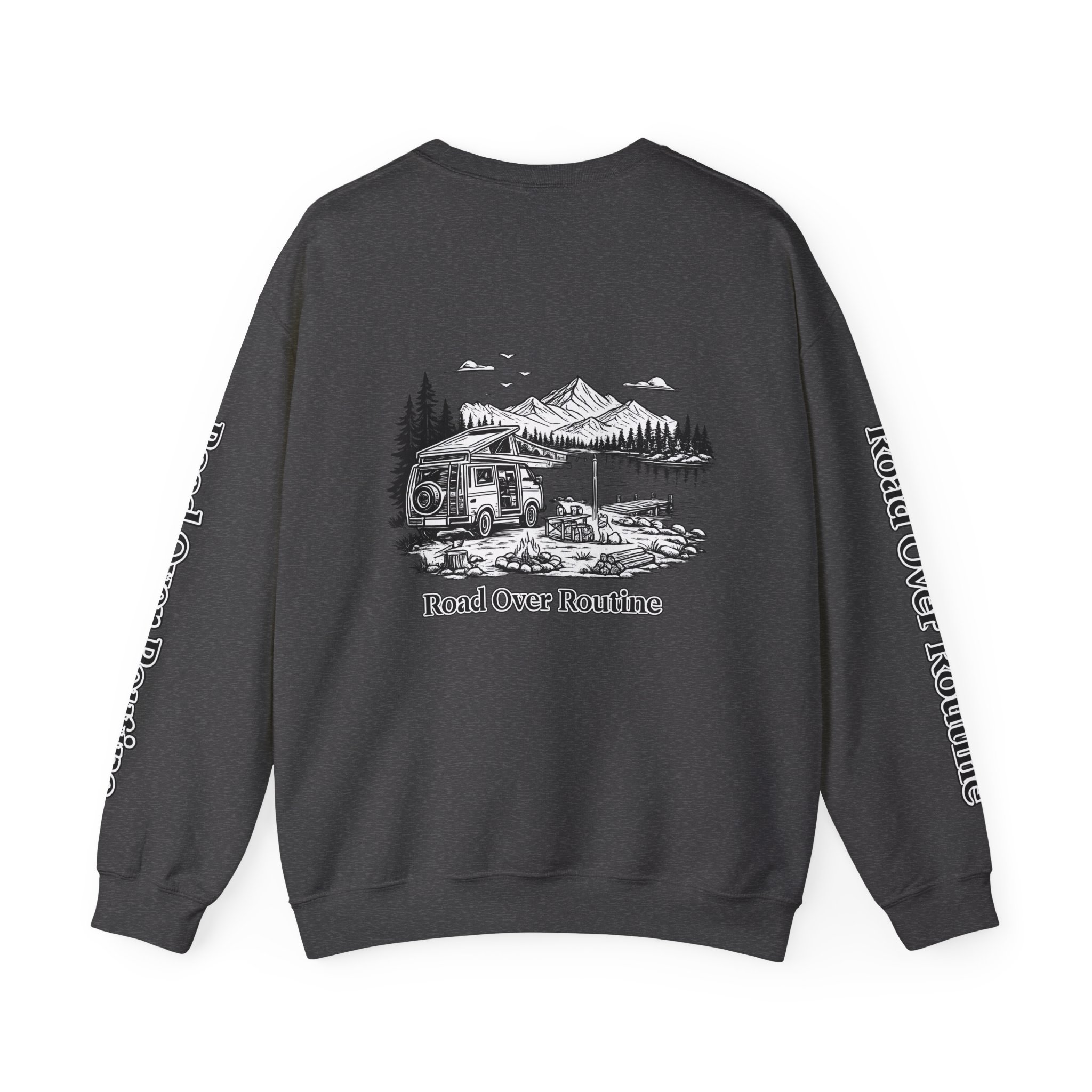 Unisex Heavy Blend™ Crewneck Sweatshirt — "Road Over Routine" Design Minimal-Line